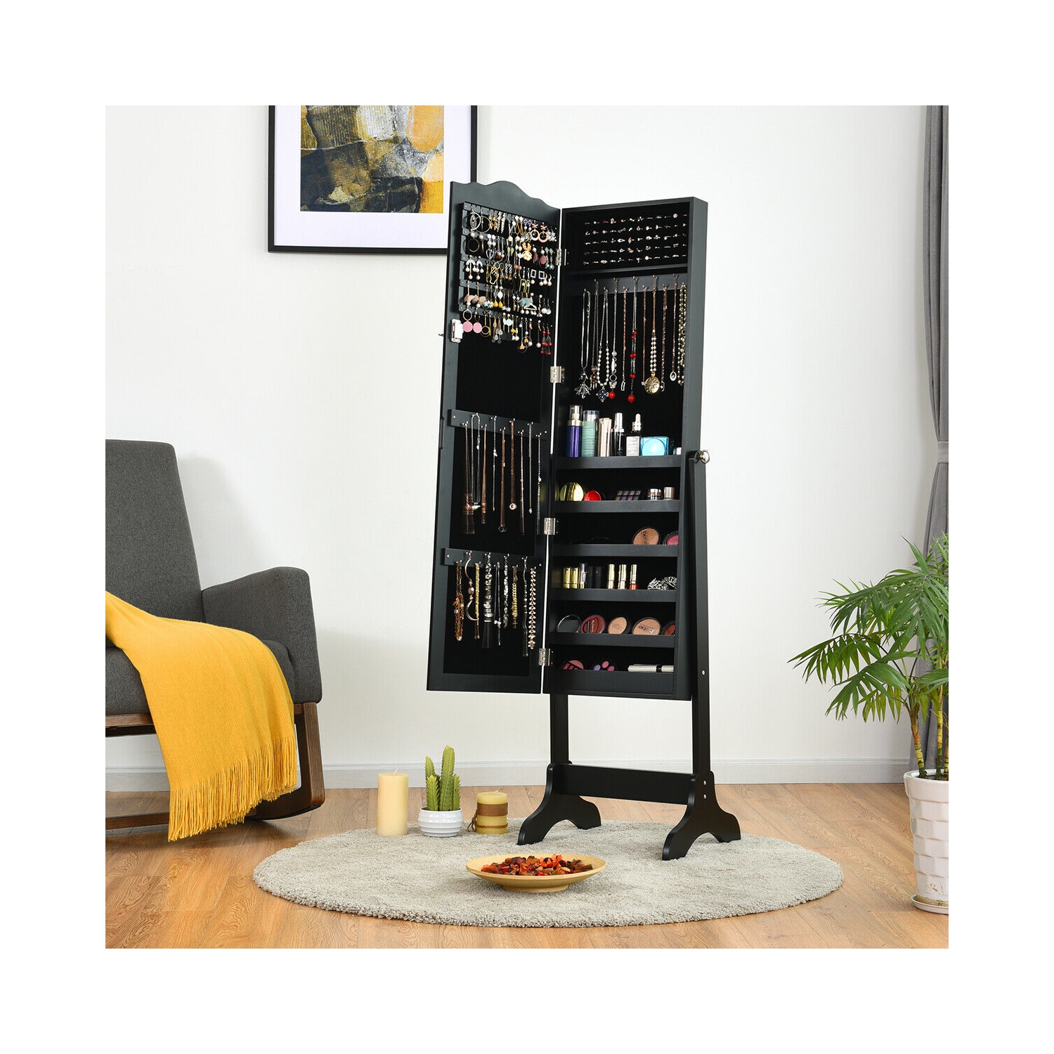 Armoire à bijoux verrouillable avec miroir et rangement avec support de Costway