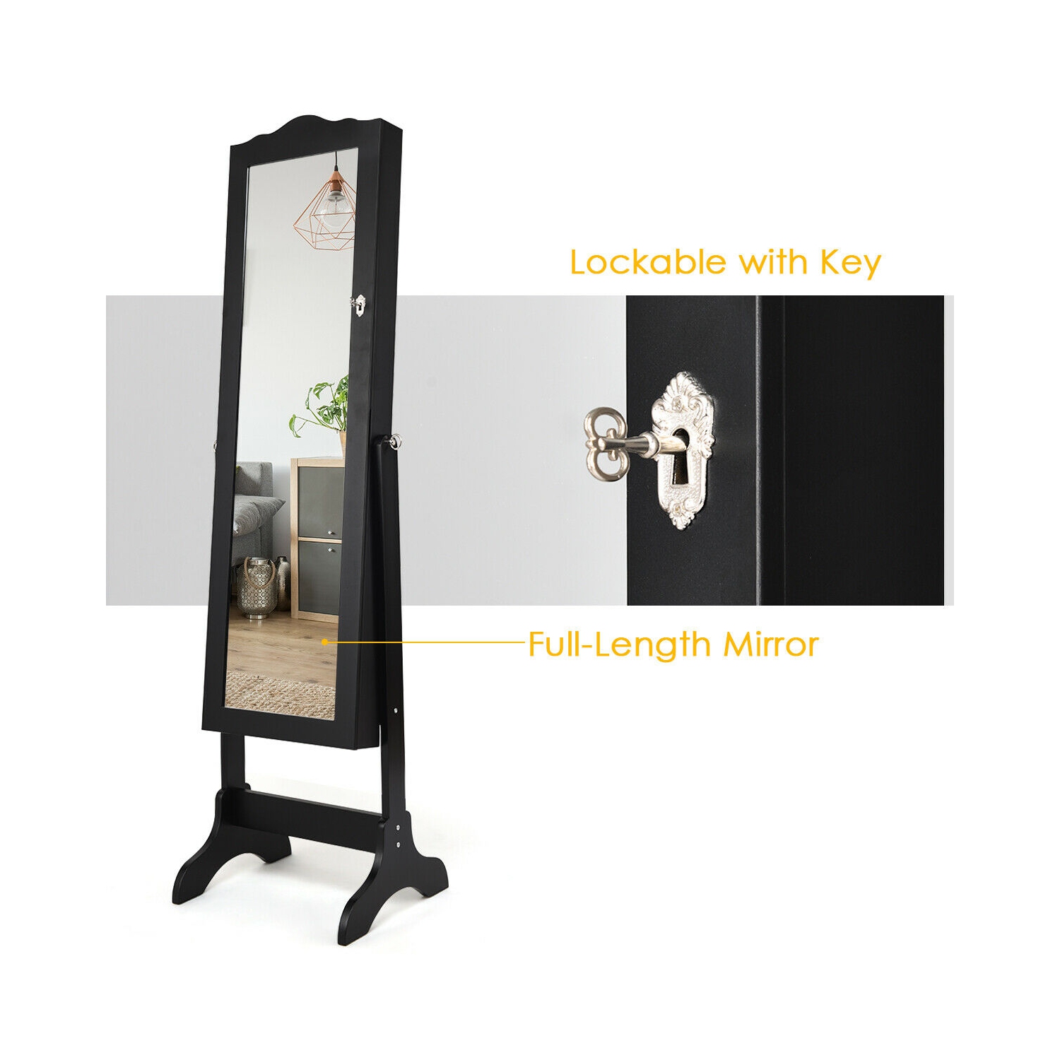 Armoire à bijoux verrouillable avec miroir et rangement avec support de Costway