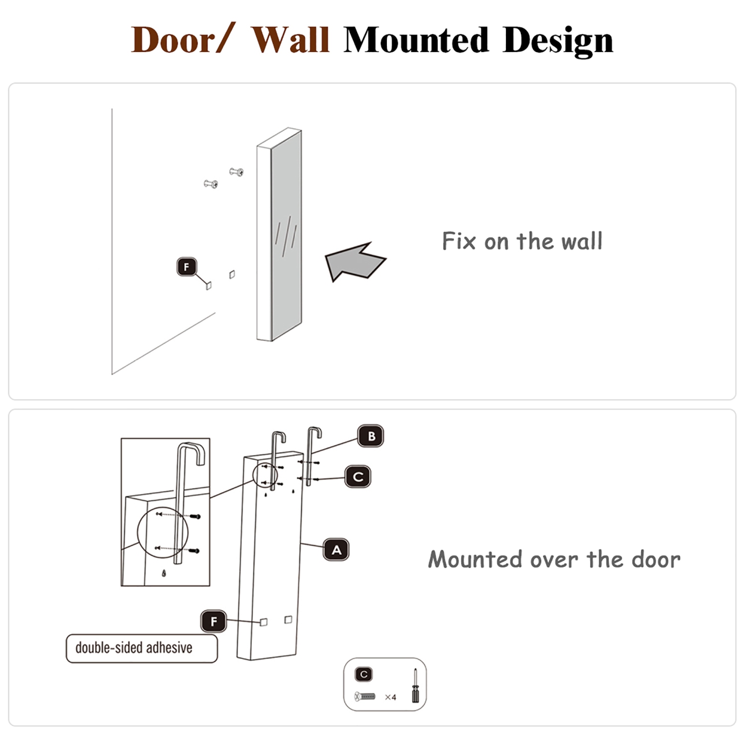 Armoire à bijoux miroir Costway avec 2 lumières LED