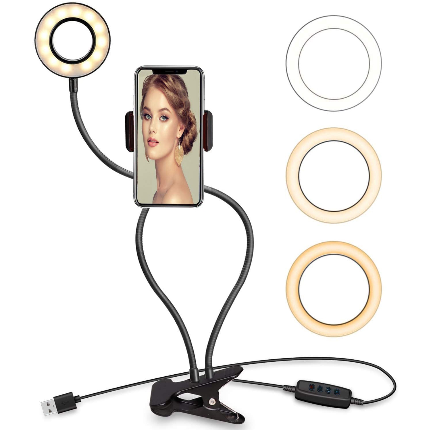 Anneau lumineux pour égoportraits avec support pour téléphone cellulaire Vividder pour diffusion en direct/maquillage, éclairage DEL pour appareil