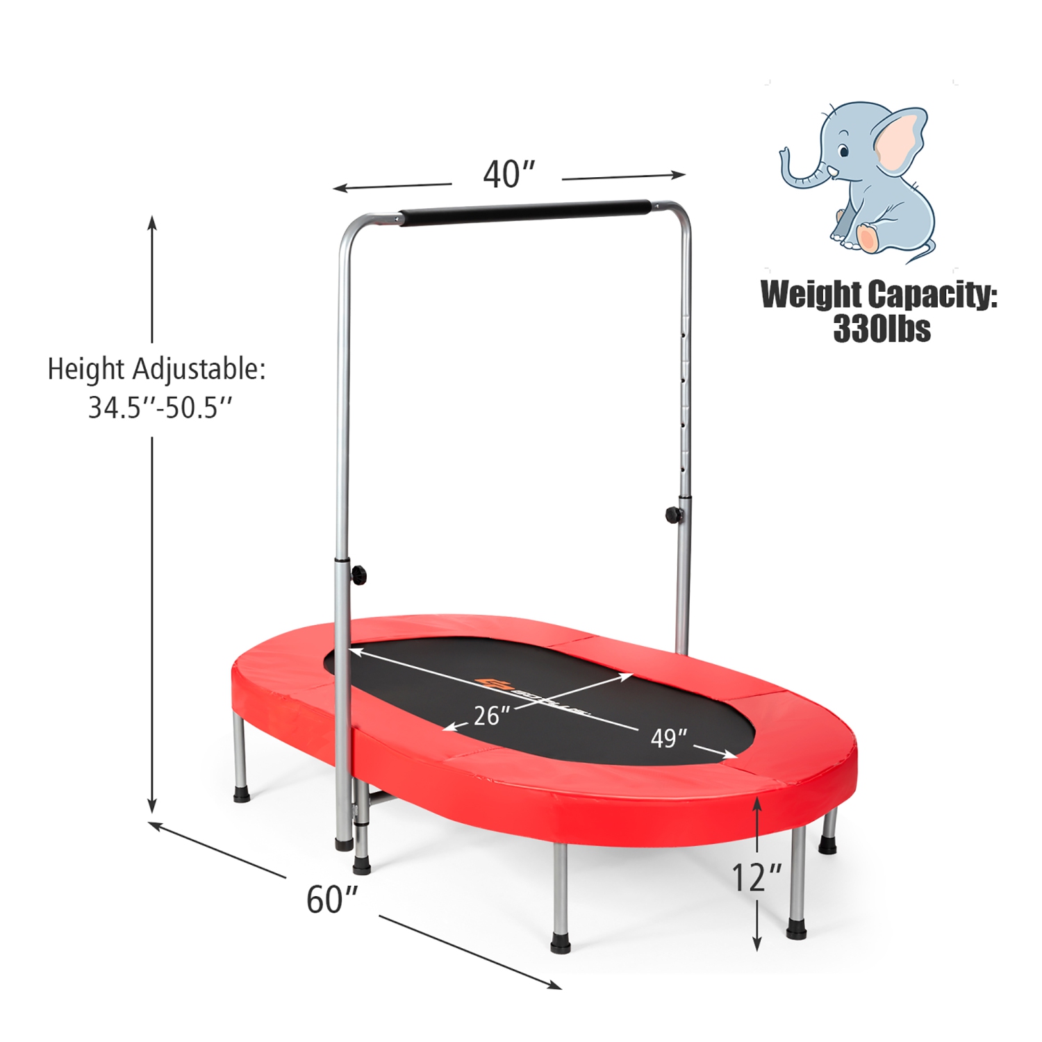 Goplus Foldable Trampoline Double Mini Kids Fitness Rebounder w/ Adjustable Handle