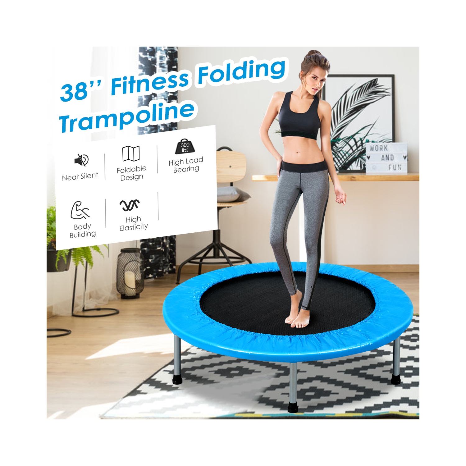 Costway 38'' Rebounder Trampoline Adults and Kids Exercise Workout w/Padding & Springs