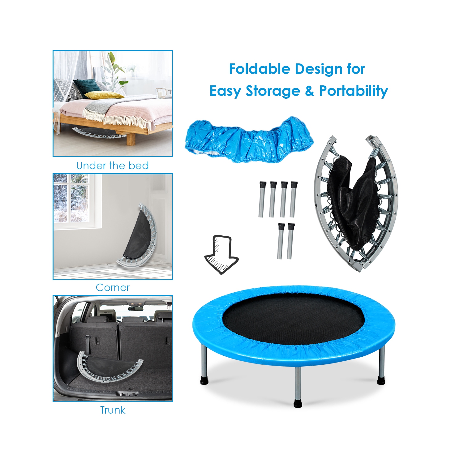 Costway 38'' Rebounder Trampoline Adults and Kids Exercise Workout w/Padding & Springs