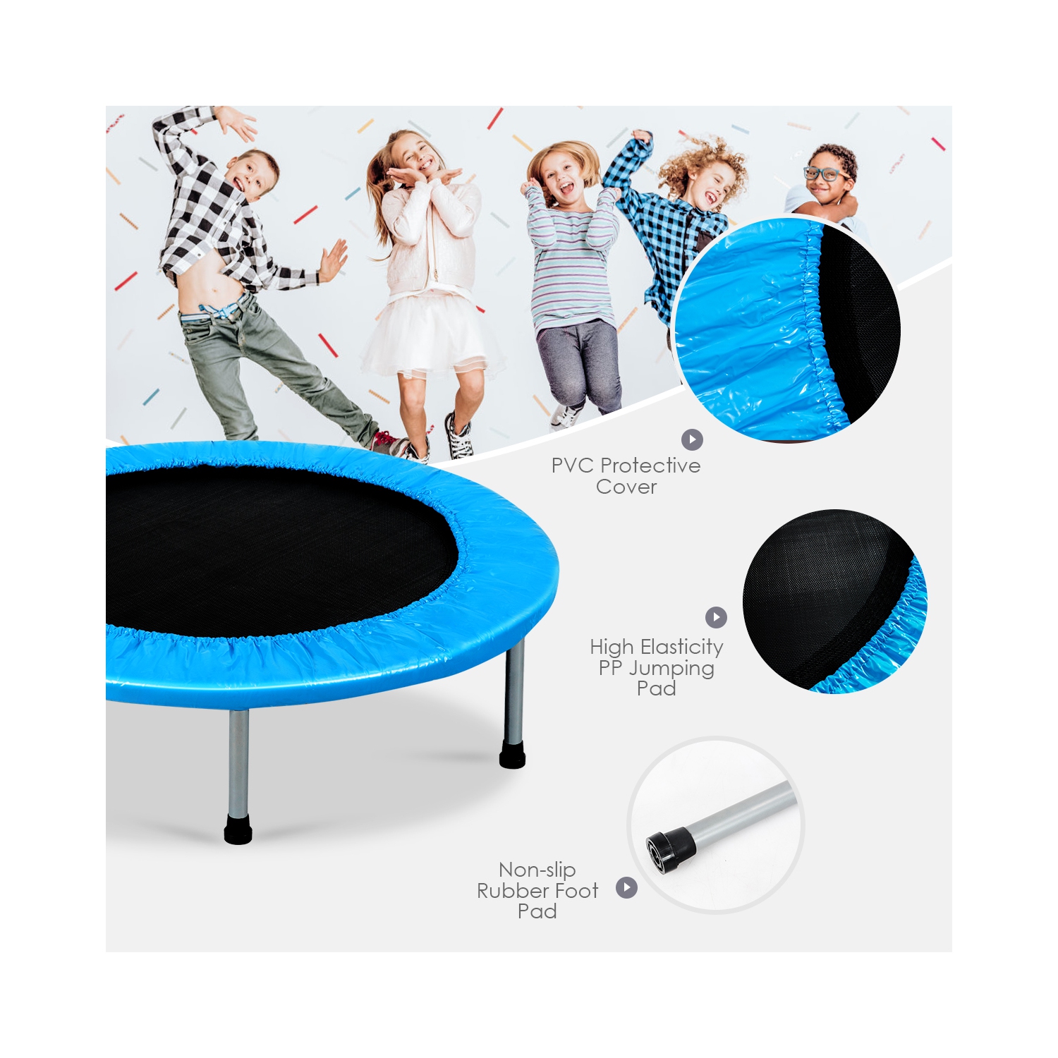 Costway 38'' Rebounder Trampoline Adults and Kids Exercise Workout w/Padding & Springs