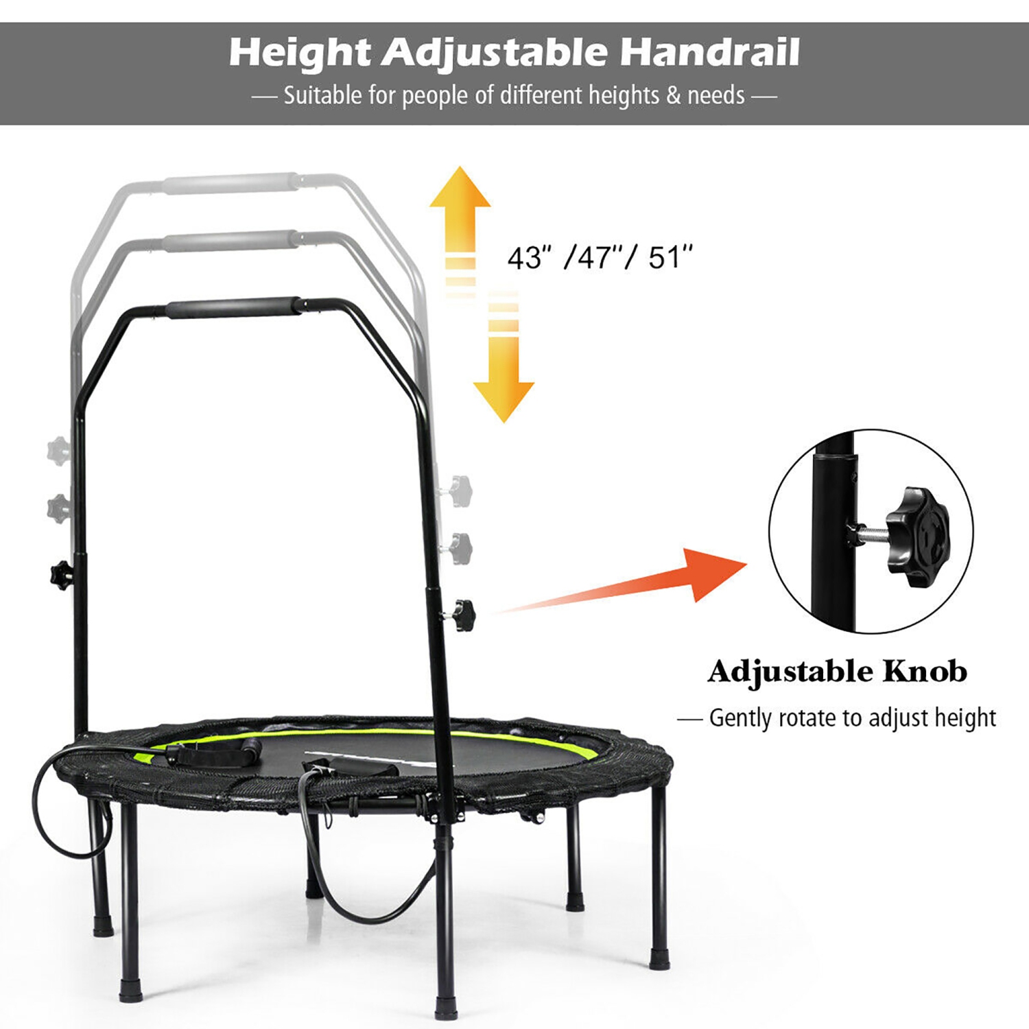 Trampoline de fitness pliable de 101,5cm - avec bandes de résistance réglables