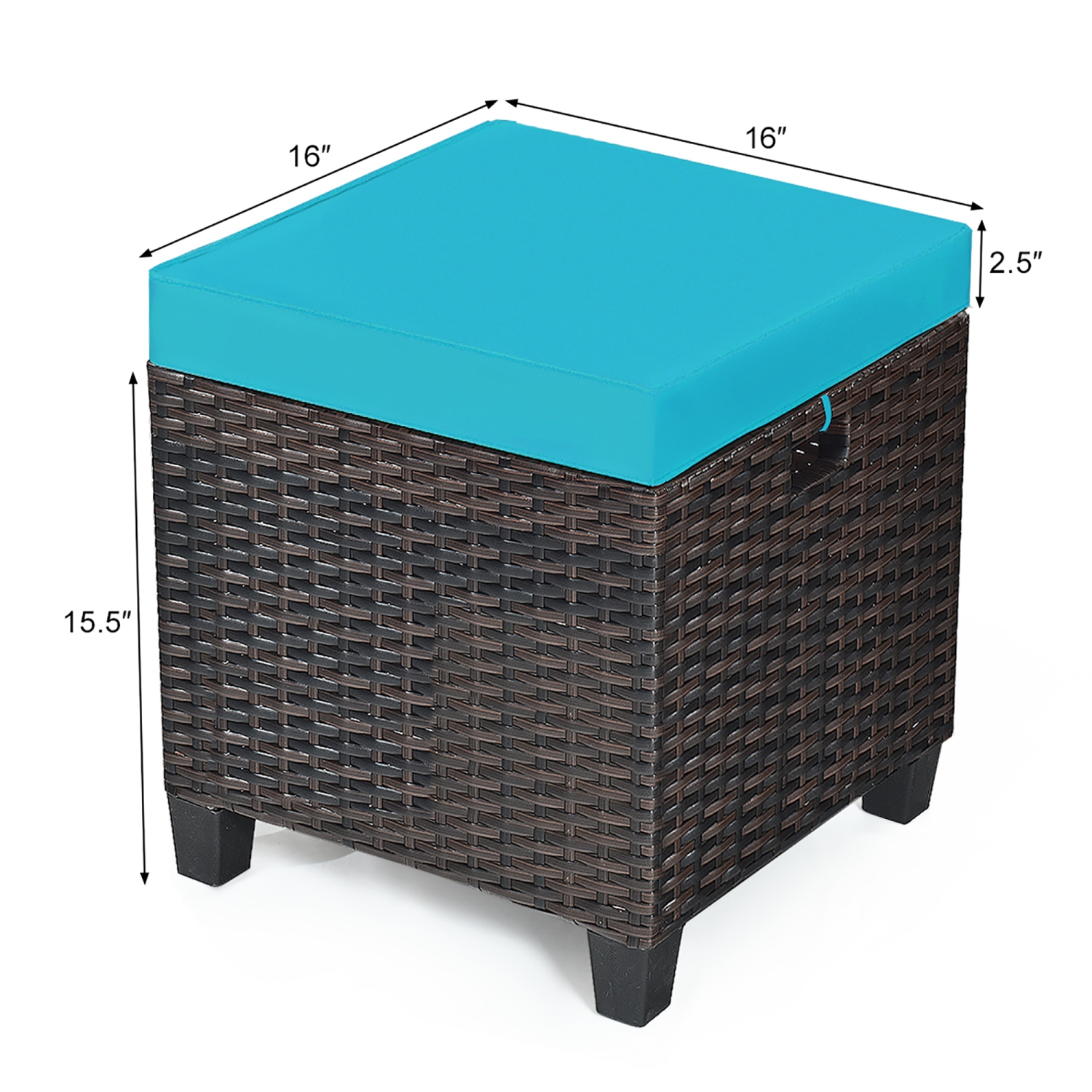 Costway 2PCS Patio Rattan Ottoman Cushioned Seat Foot Rest Coffee Table Turquoise
