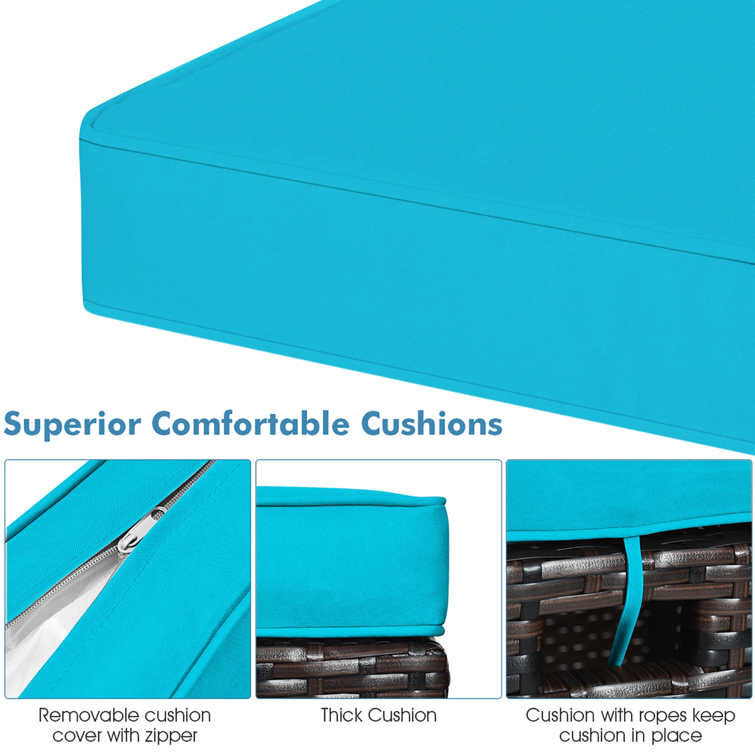 Costway 2PCS Patio Rattan Ottoman Cushioned Seat Foot Rest Coffee Table Turquoise