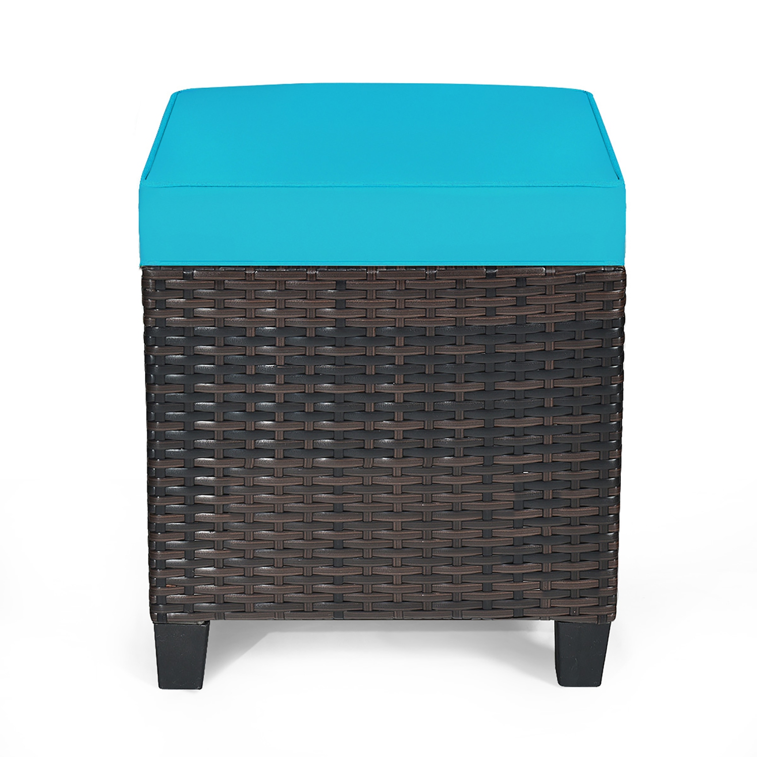 Costway 2PCS Patio Rattan Ottoman Cushioned Seat Foot Rest Coffee Table Turquoise