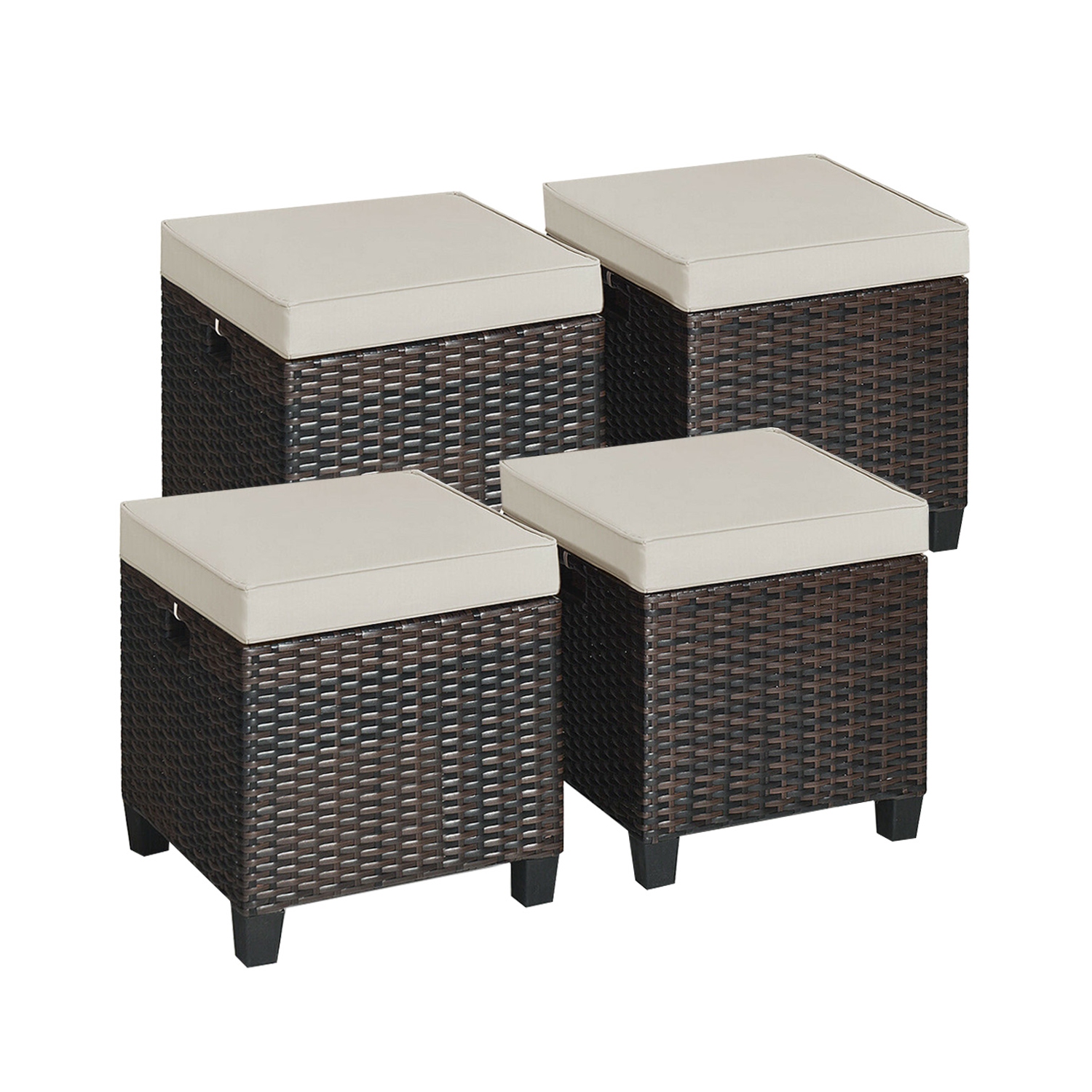 Costway 4PCS Patio Rattan Ottoman Cushioned Seat Foot Rest Coffee Table