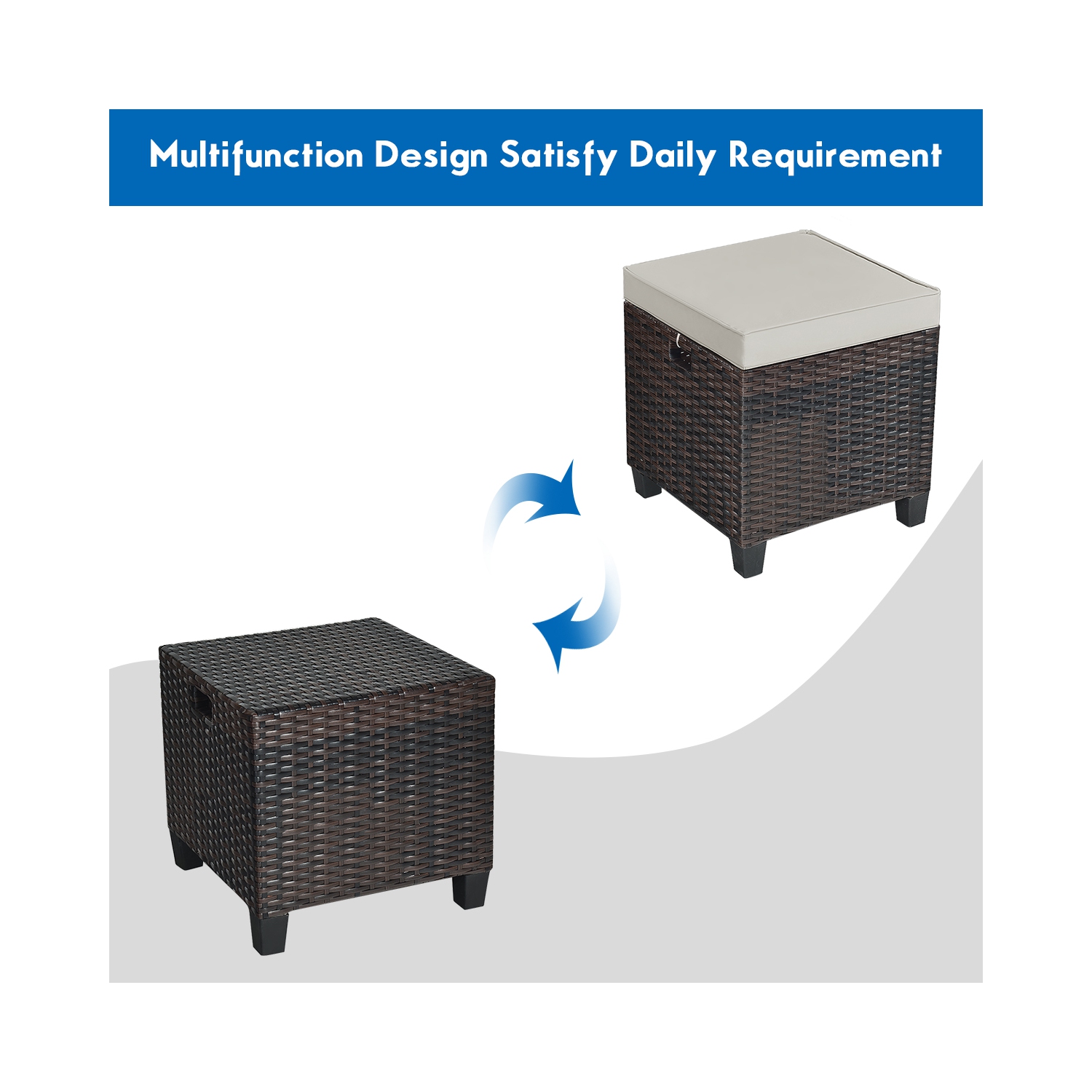 Costway 4PCS Patio Rattan Ottoman Cushioned Seat Foot Rest Coffee Table