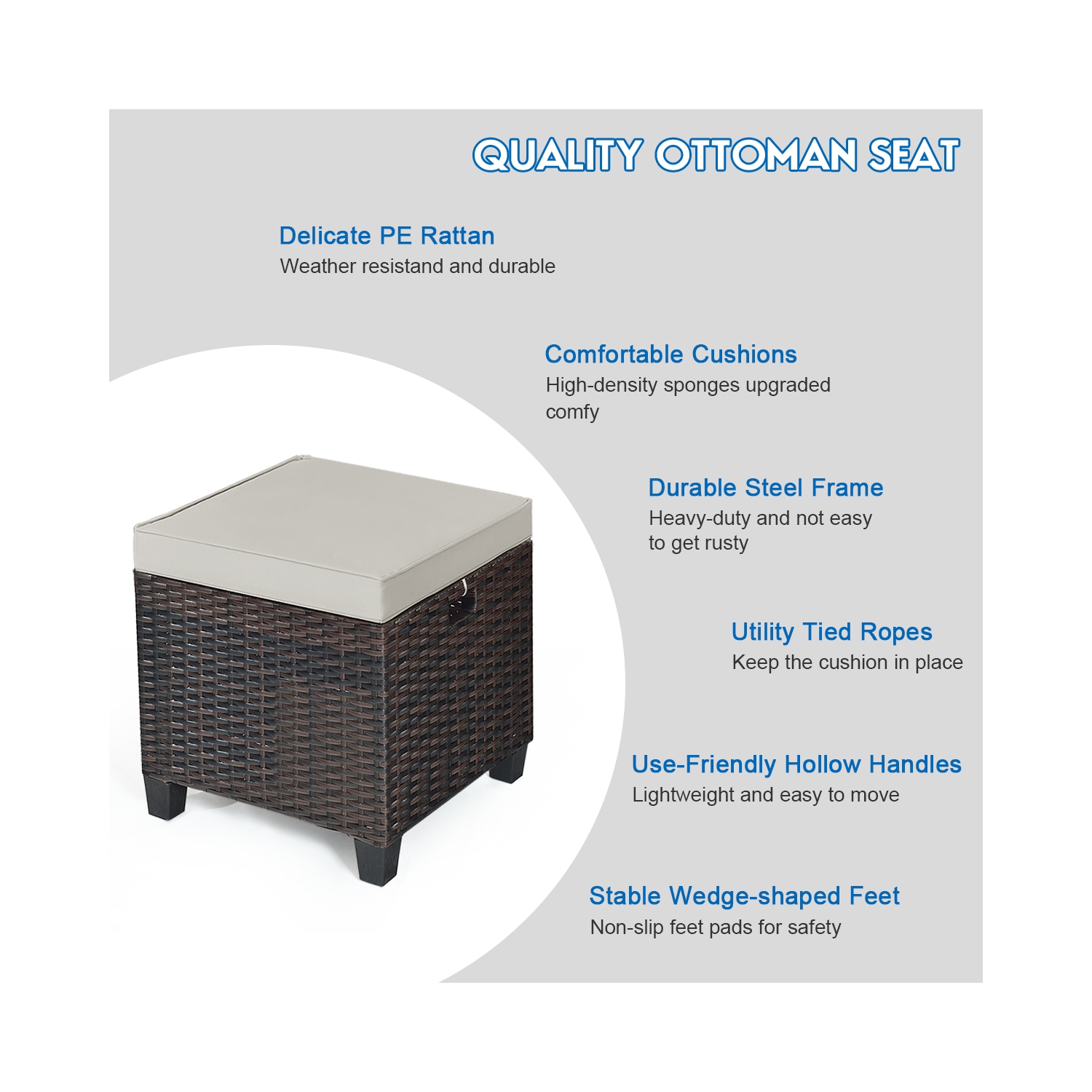 Costway 4PCS Patio Rattan Ottoman Cushioned Seat Foot Rest Coffee Table