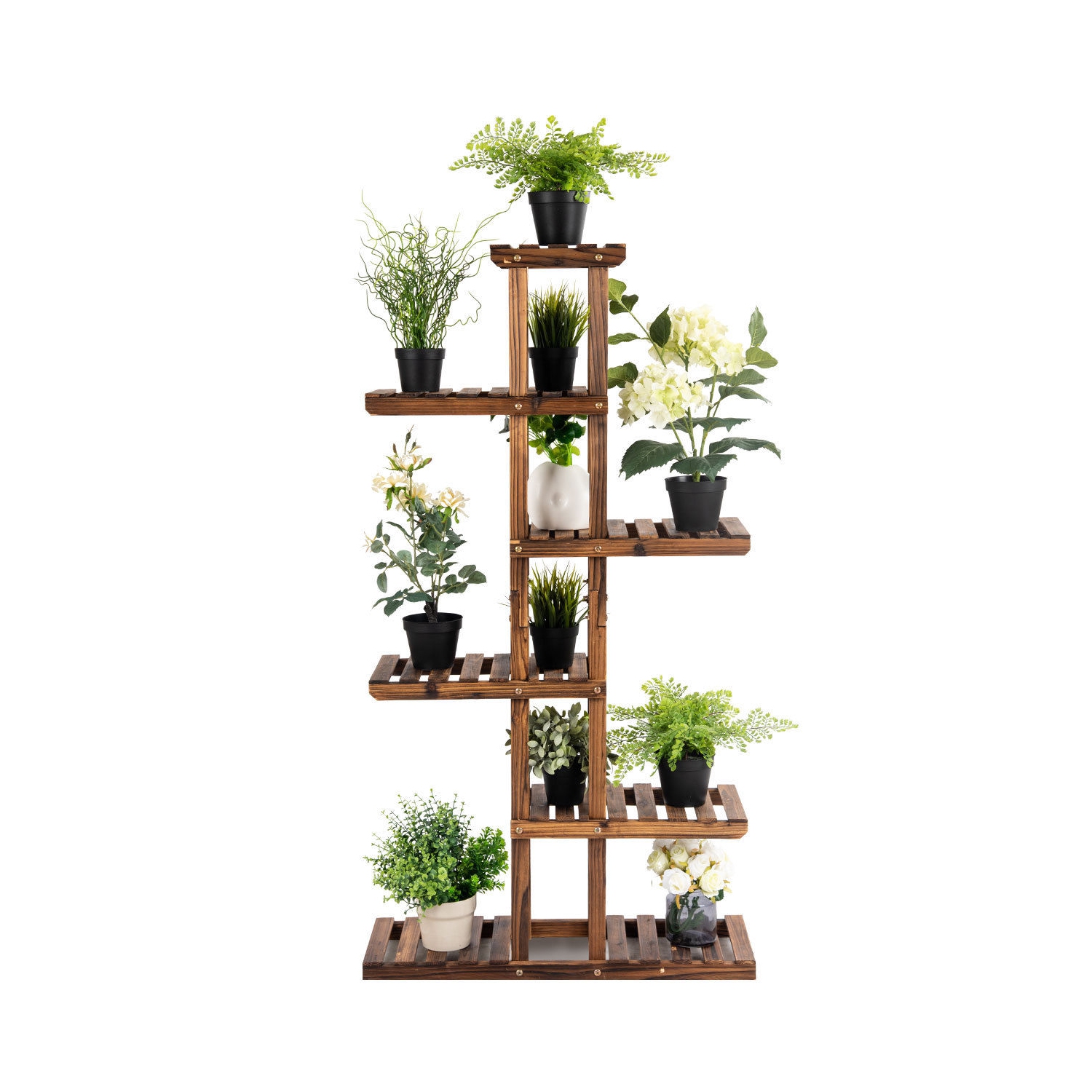 Costway 6 Tier 11 Pots Wooden Plant Flower Display Stand Wood Shelf Storage Rack Garden