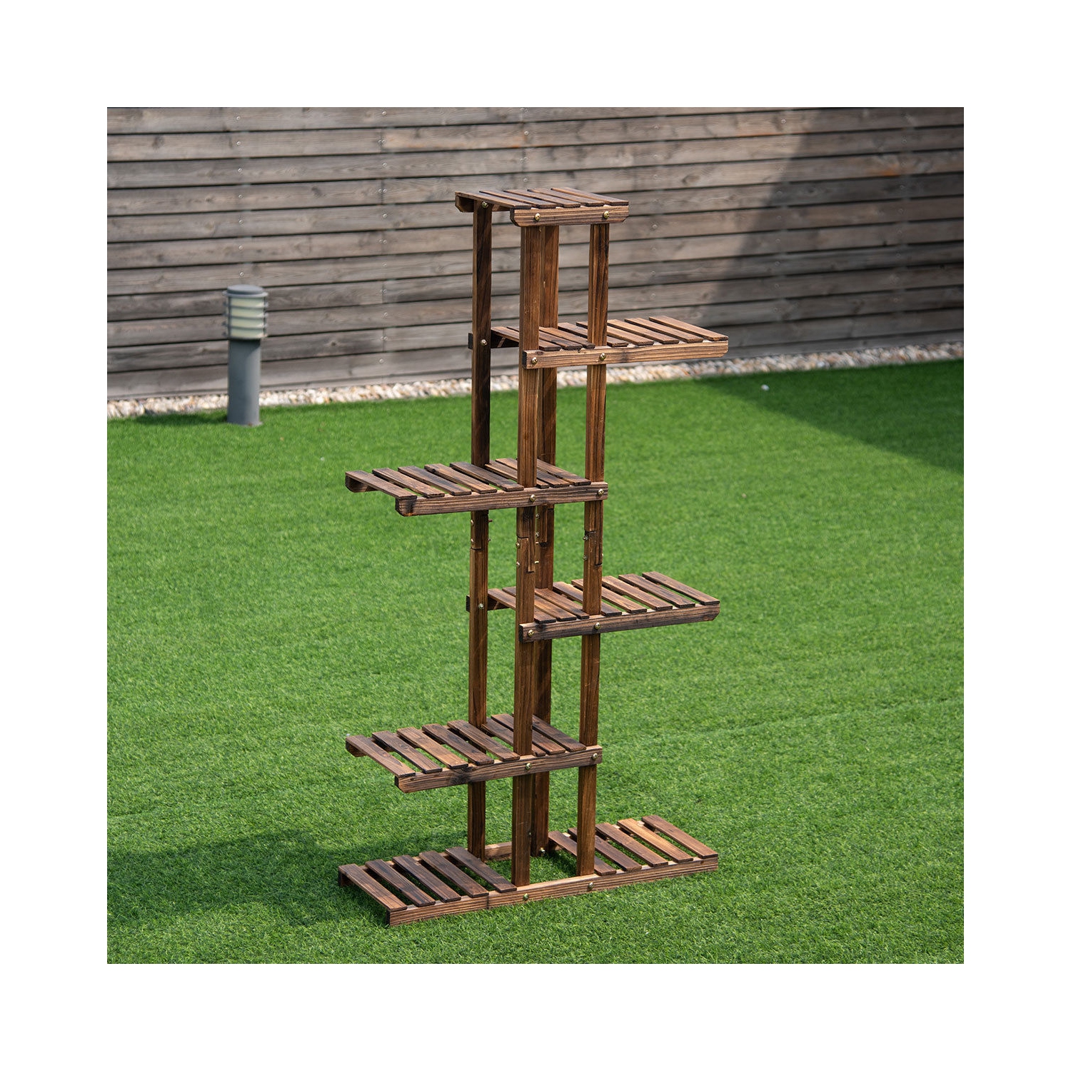 Costway 6 Tier 11 Pots Wooden Plant Flower Display Stand Wood Shelf Storage Rack Garden