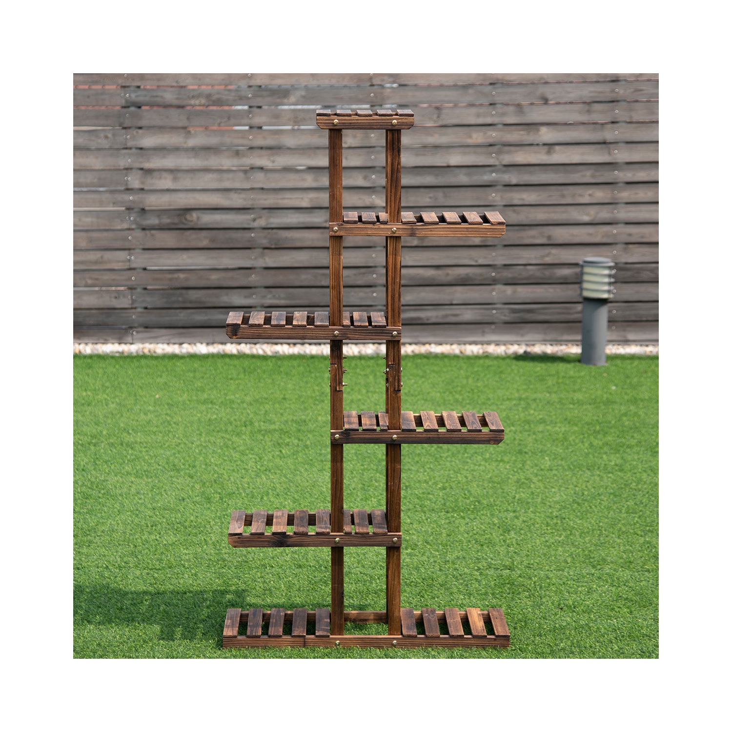 Costway 6 Tier 11 Pots Wooden Plant Flower Display Stand Wood Shelf Storage Rack Garden