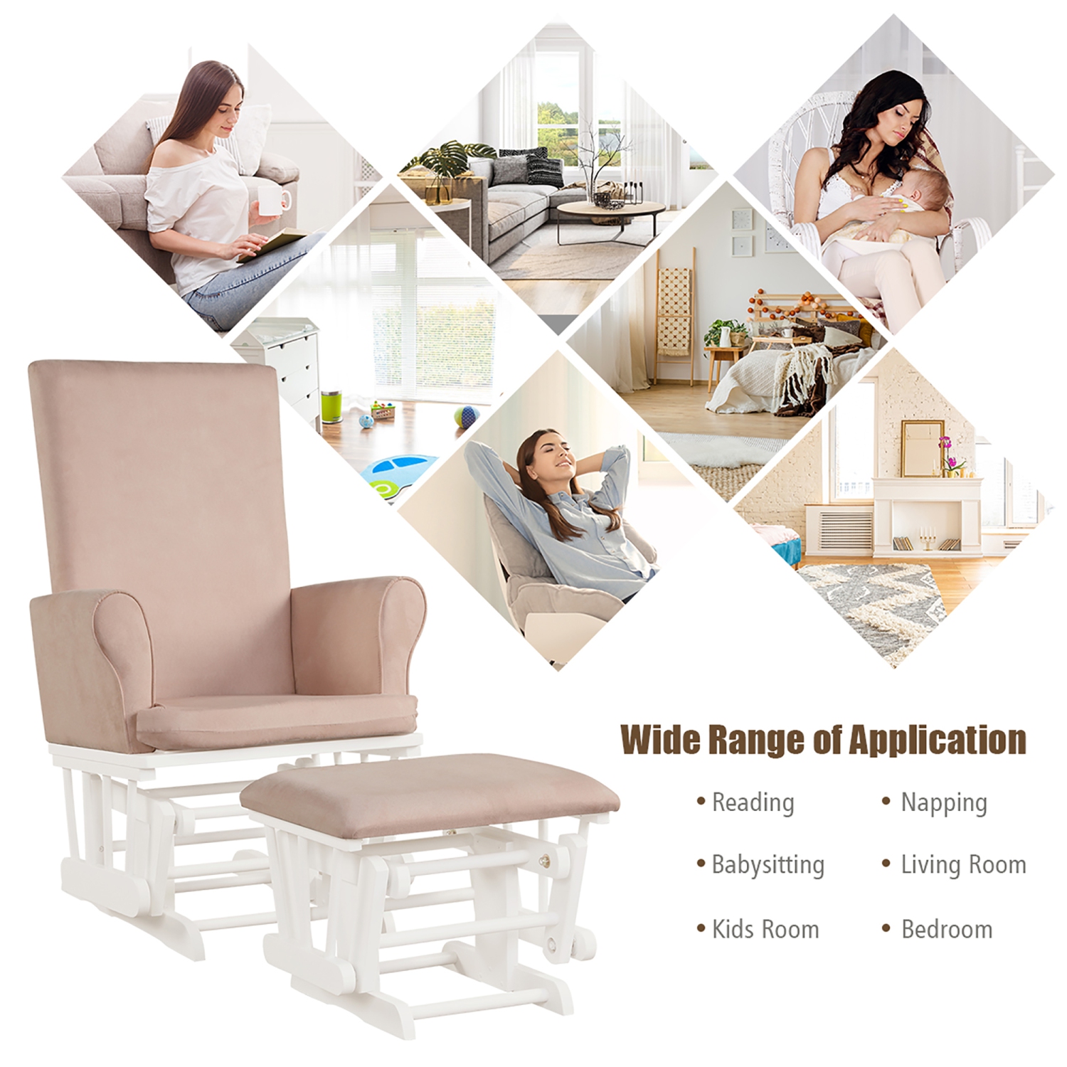 Costway Baby Nursery Relax Rocker Rocking Chair Glider & Ottoman Set w/Cushion