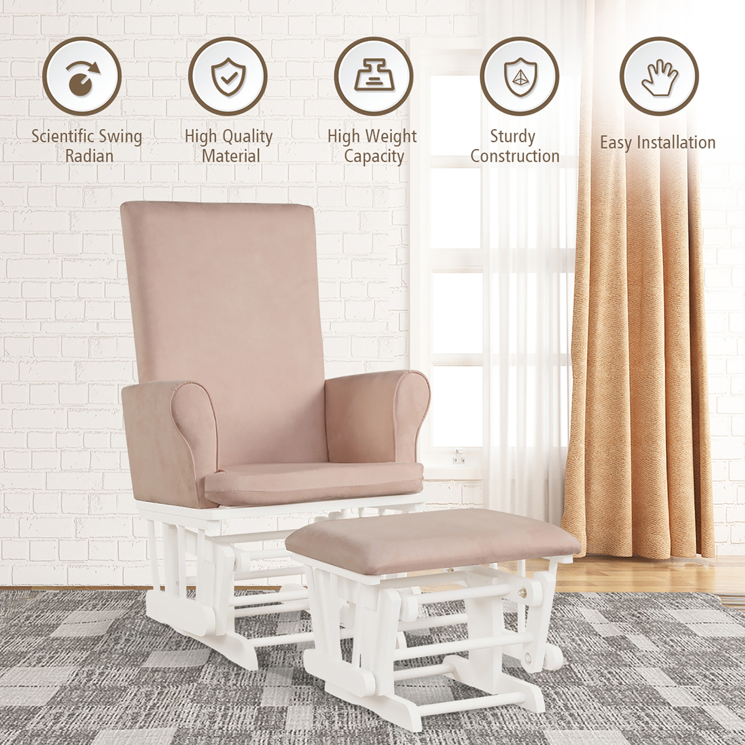 Costway Baby Nursery Relax Rocker Rocking Chair Glider & Ottoman Set w/Cushion