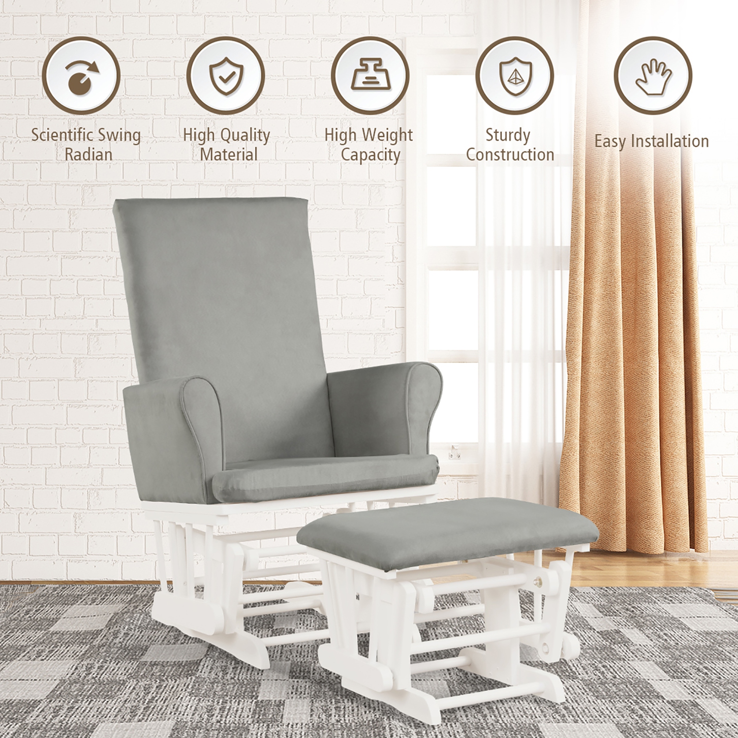 Costway Baby Nursery Relax Rocker Rocking Chair Glider & Ottoman Set w/Cushion