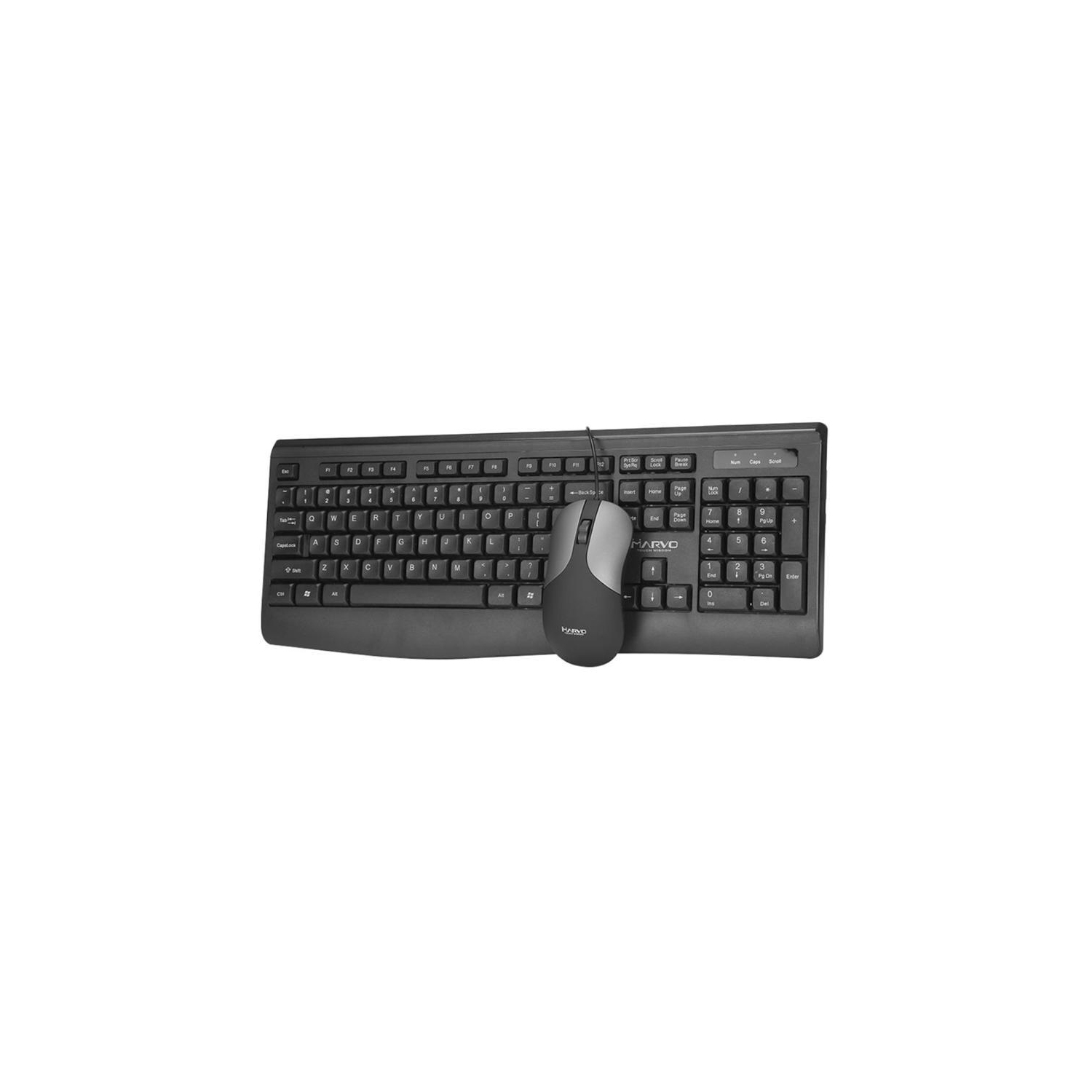 Marvo Office - USB 2.0 Wired Keyboard and Mouse Combo, 104 Keys, English Language, 1200 DPI, Black