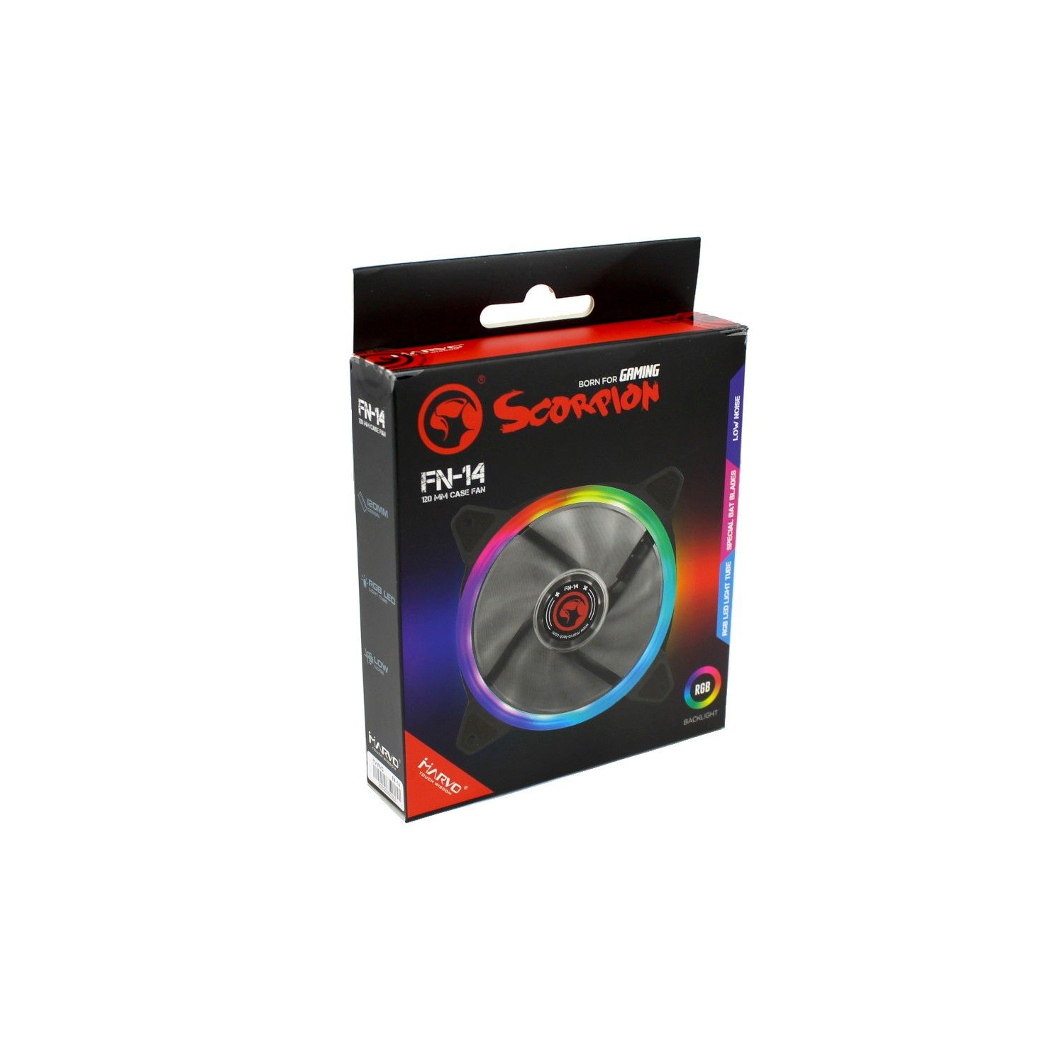 Marvo Pro - Case Cooling PC Fan, 120mm, 9 Blades & 15 RGB LEDs, Black