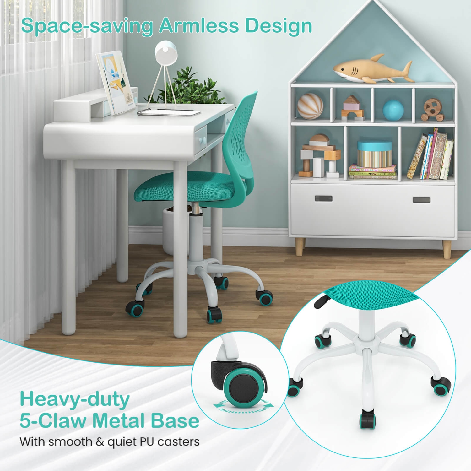 Costway Office Task Desk Armless Chair Adjustable Mid Back Swivel Study Chair