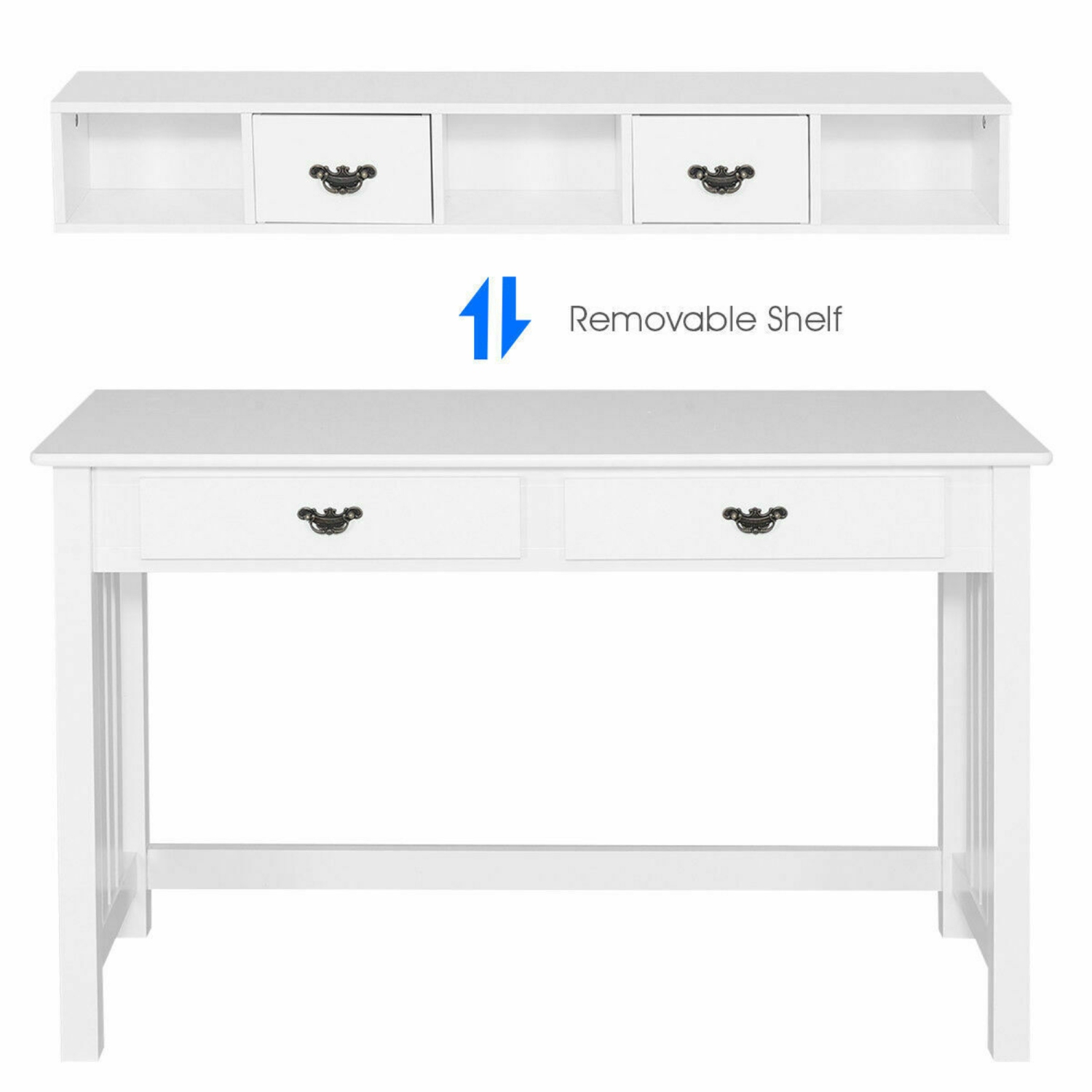 Costway Writing Desk Mission White Home Office Computer Desk 4 Drawer White