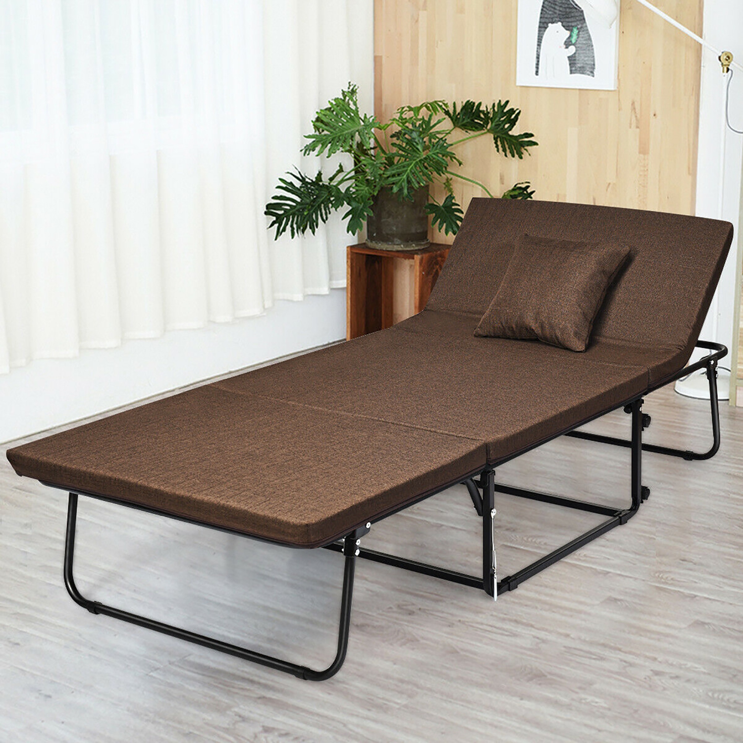 Costway Folding Sleeper Bed Ottoman Lounge Chair w/6 Position Adjustment