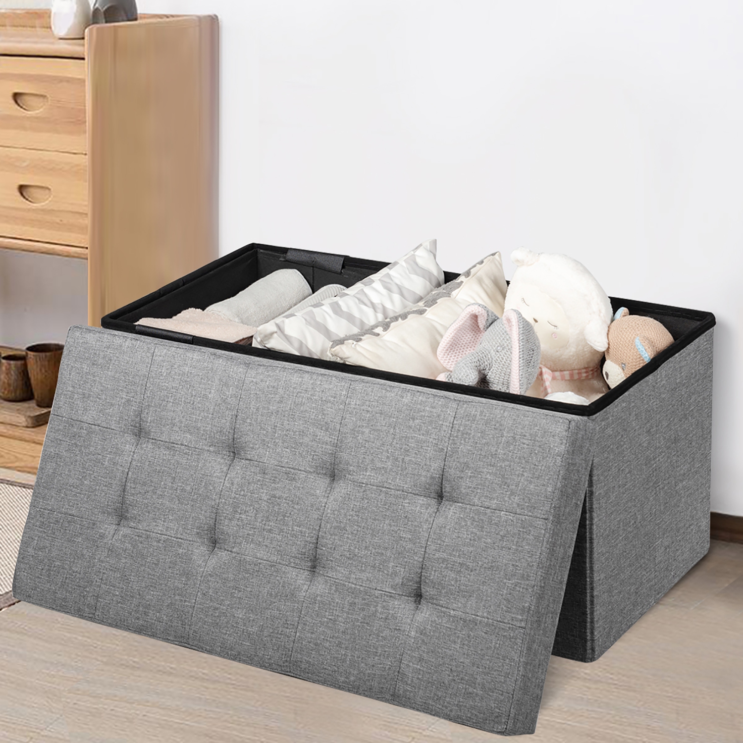 Costway 31.5''Fabric Foldable Storage Ottoman Toy Chest W/Removable Storage Bin
