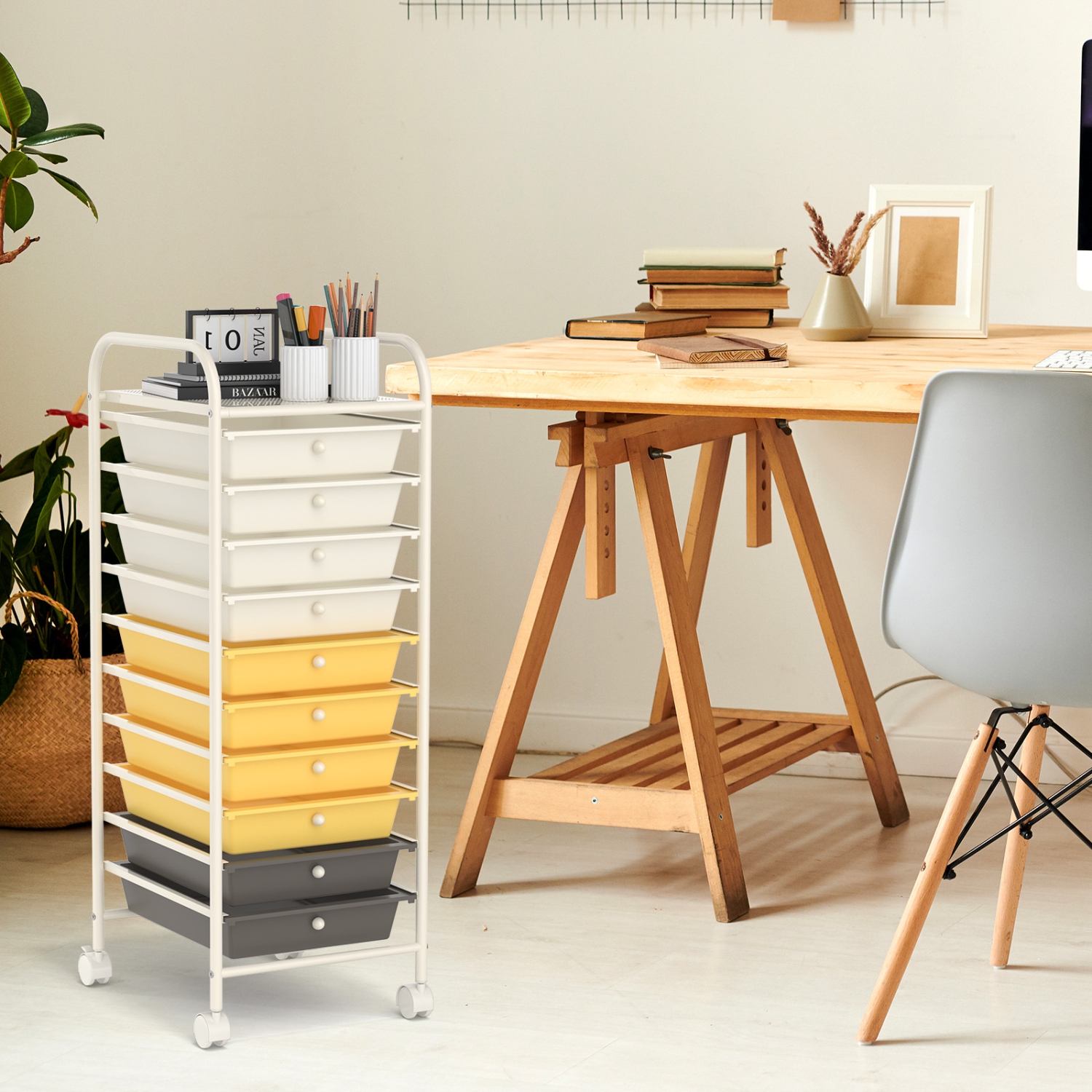Costway 10 Drawer Rolling Storage Cart Scrapbook Paper Office School Organizer