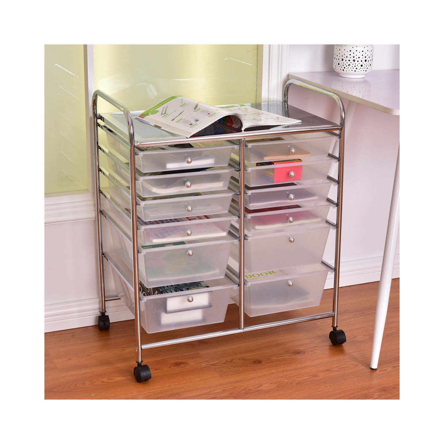 Costway 12 Drawer Rolling Storage Cart Scrapbook Paper Office School Organizer