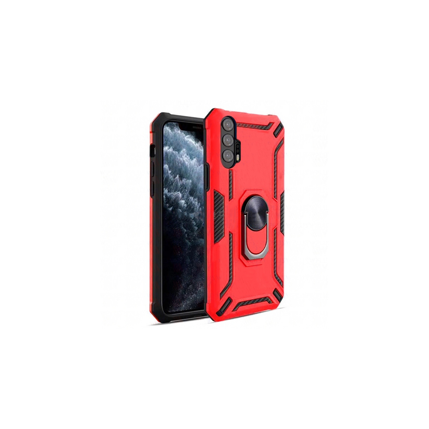 【CSmart】 Anti-Drop Hybrid Magnetic Hard Armor Case with Ring Holder for Motorola Moto Edge + / Edge Plus, Red