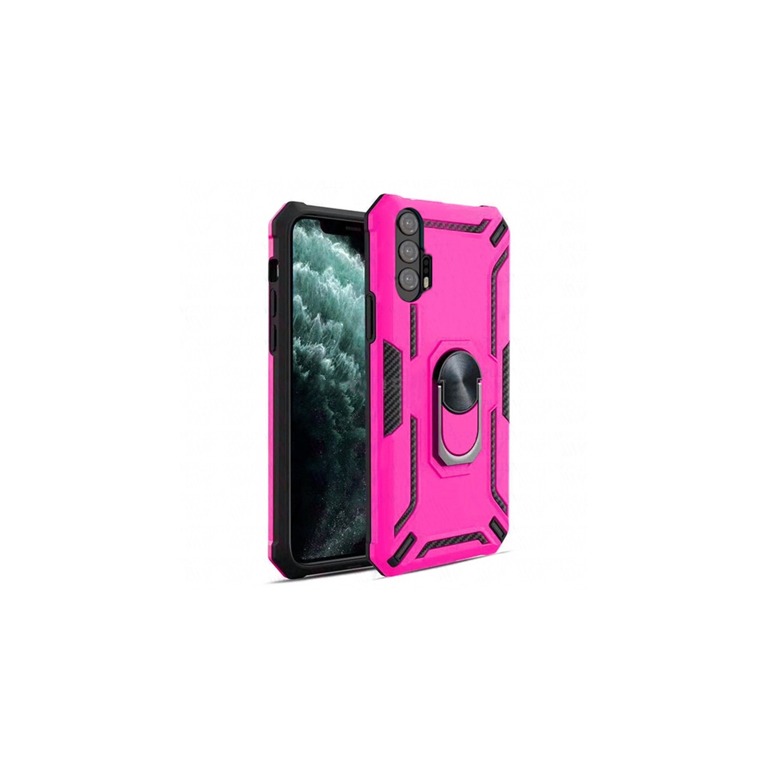 【CSmart】 Anti-Drop Hybrid Magnetic Hard Armor Case with Ring Holder for Motorola Moto Edge + / Edge Plus, Hot Pink