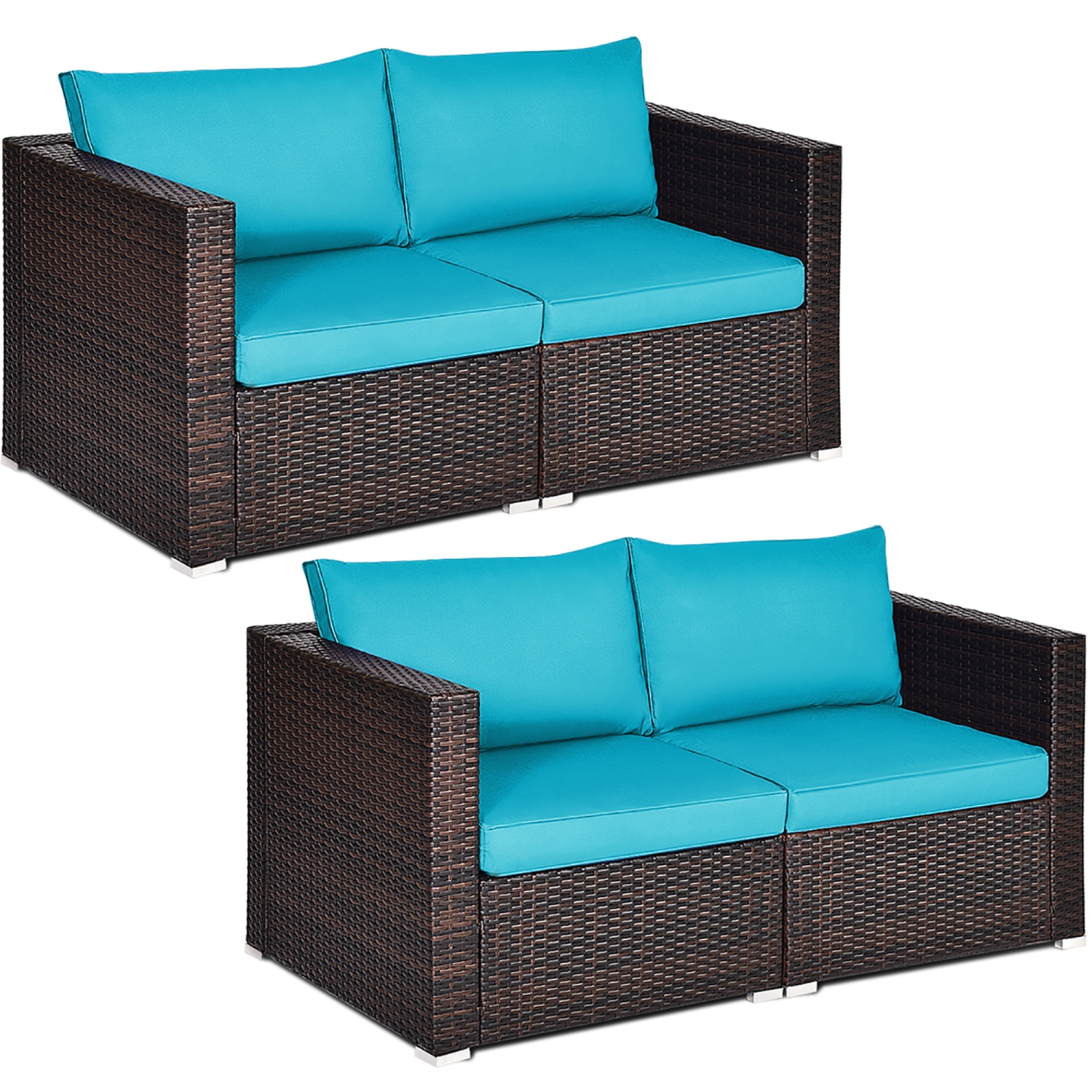 Costway 4PCS Patio Rattan Corner Sofa Sectional Furniture Set W/Cushion