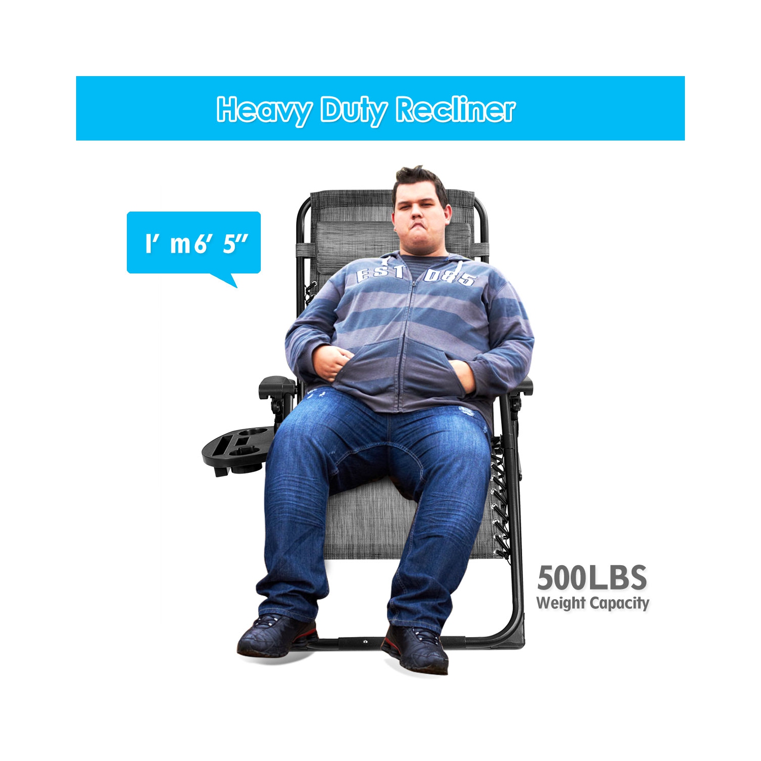 Marque Costway, Chaise à Zéro Gravité, Chaise longue surdimensionnée Très Résistante et Pliante Inclinable gris pour Patio