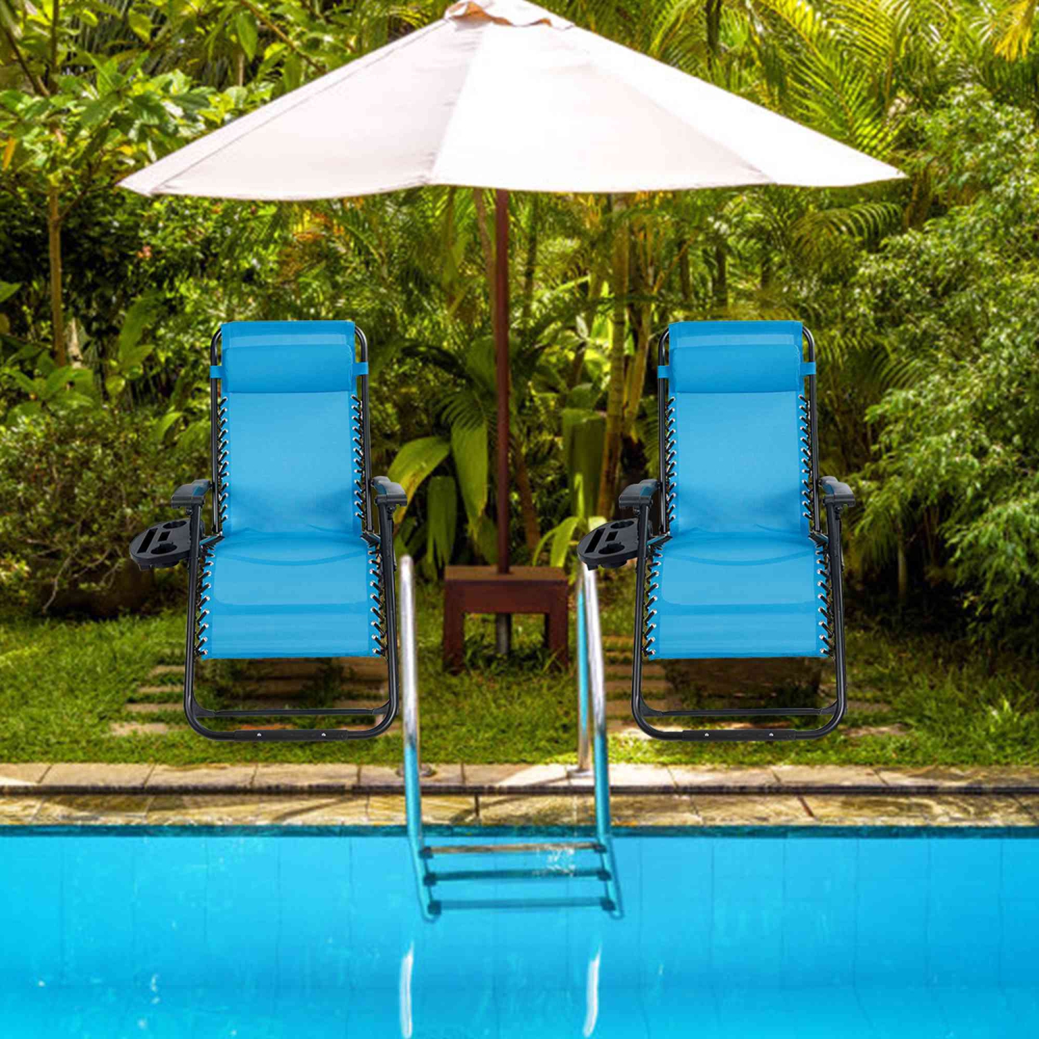 Marque Costway, Chaise à Zéro Gravité, Chaise longue surdimensionnée Très Résistante et Pliante Inclinable bleu pour Patio