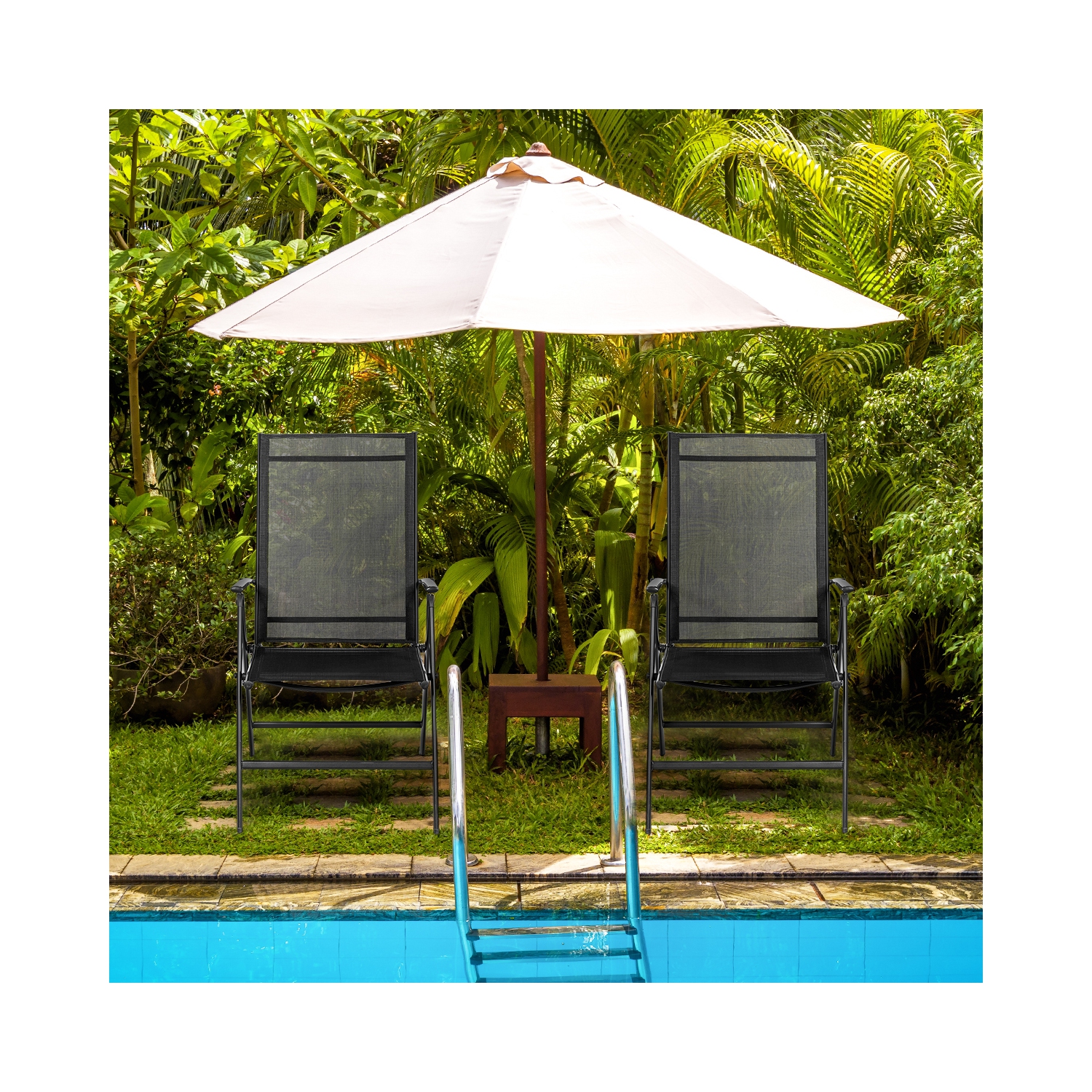 Costway Set of 2 Patio Folding Chair Recliner Adjustable Black