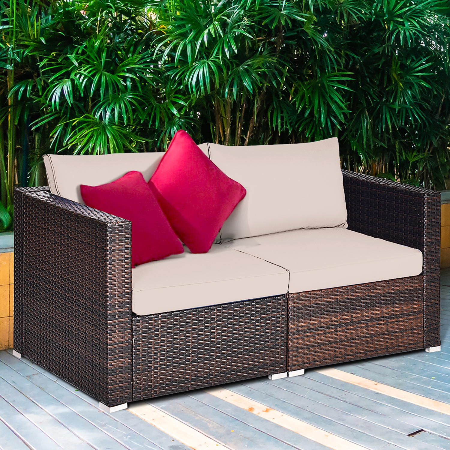 Costway 4PCS Patio Rattan Corner Sofa Sectional Furniture Set W/Cushion