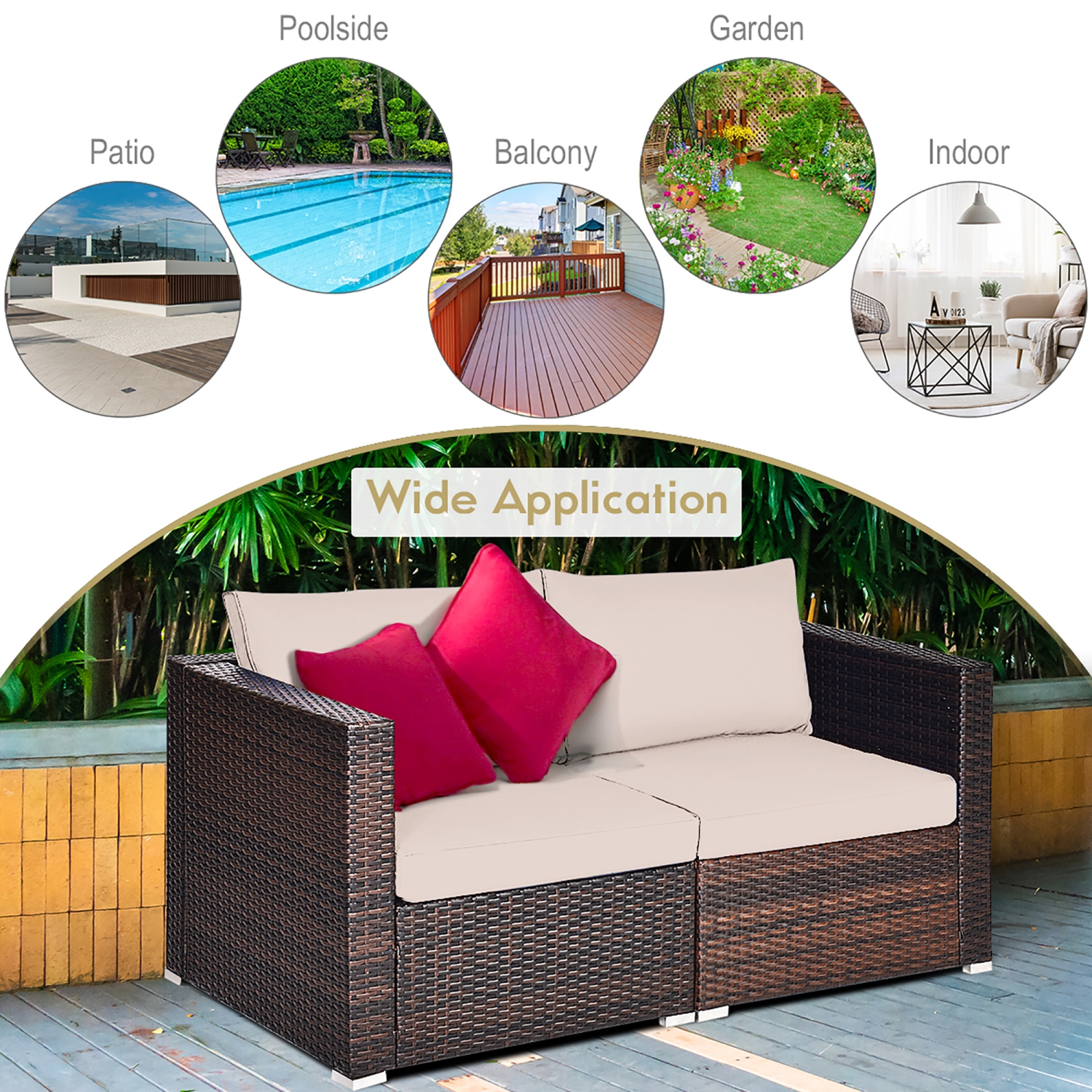 Costway 4PCS Patio Rattan Corner Sofa Sectional Furniture Set W/Cushion