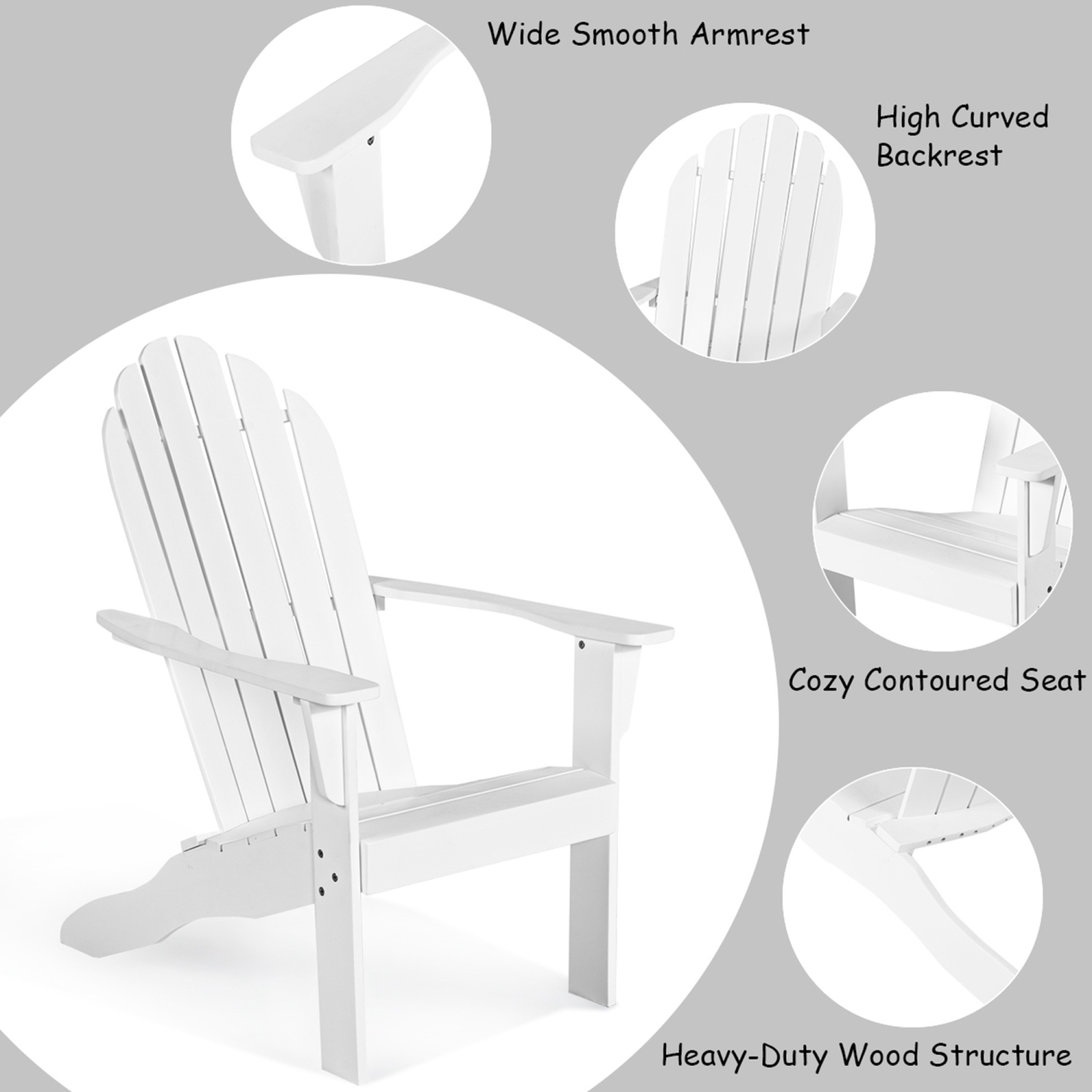 Costway Outdoor Adirondack Chair Solid Wood Patio Garden Furniture