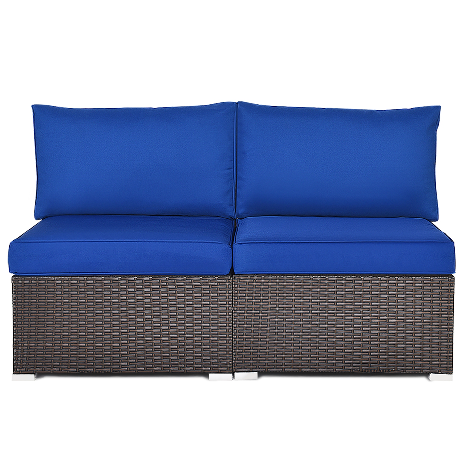 Costway 2PCS Patio Rattan Armless Sofa Sectional Furniture W/Navy Cushion