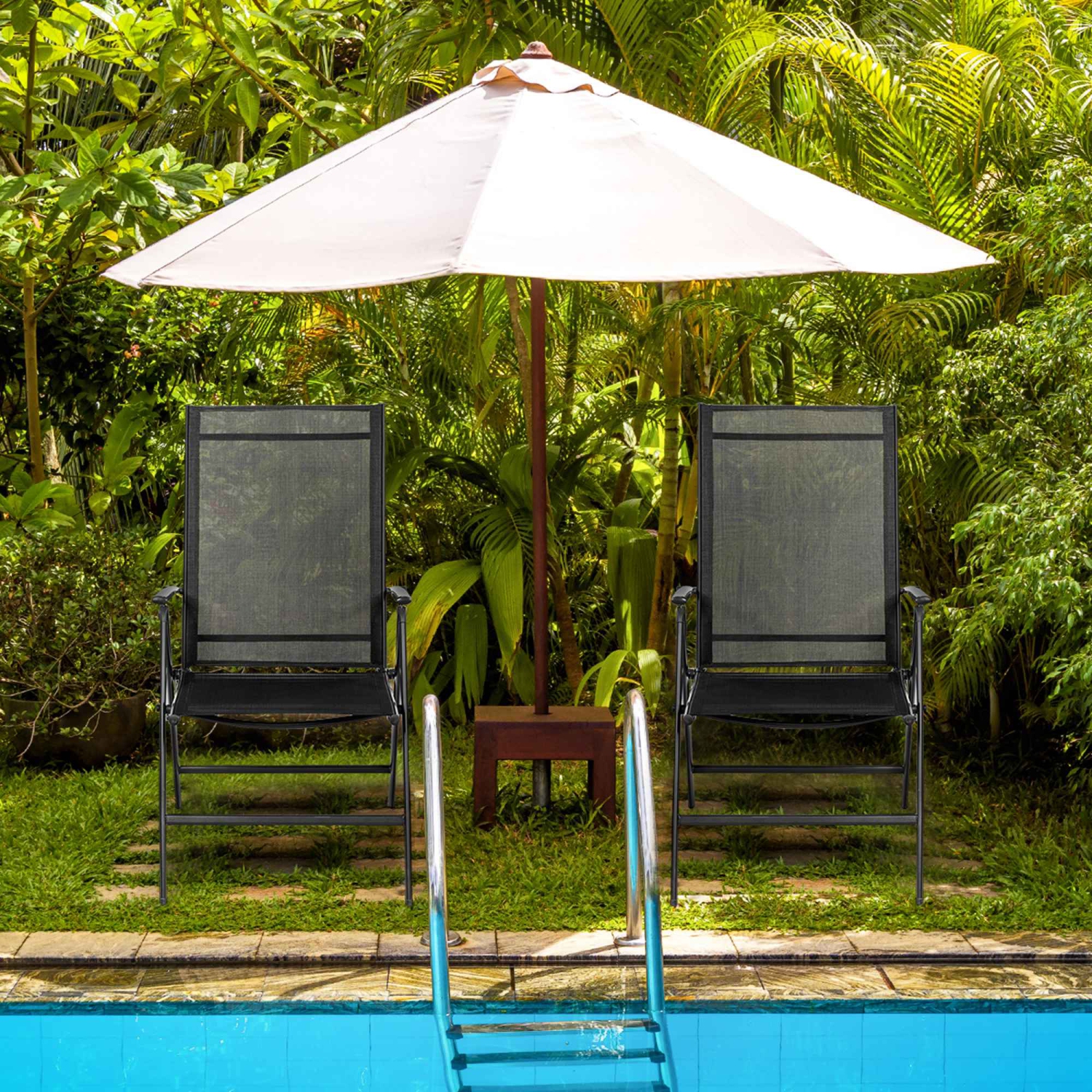 Costway 4PCS Patio Folding Dining Chair Recliner Adjustable Black