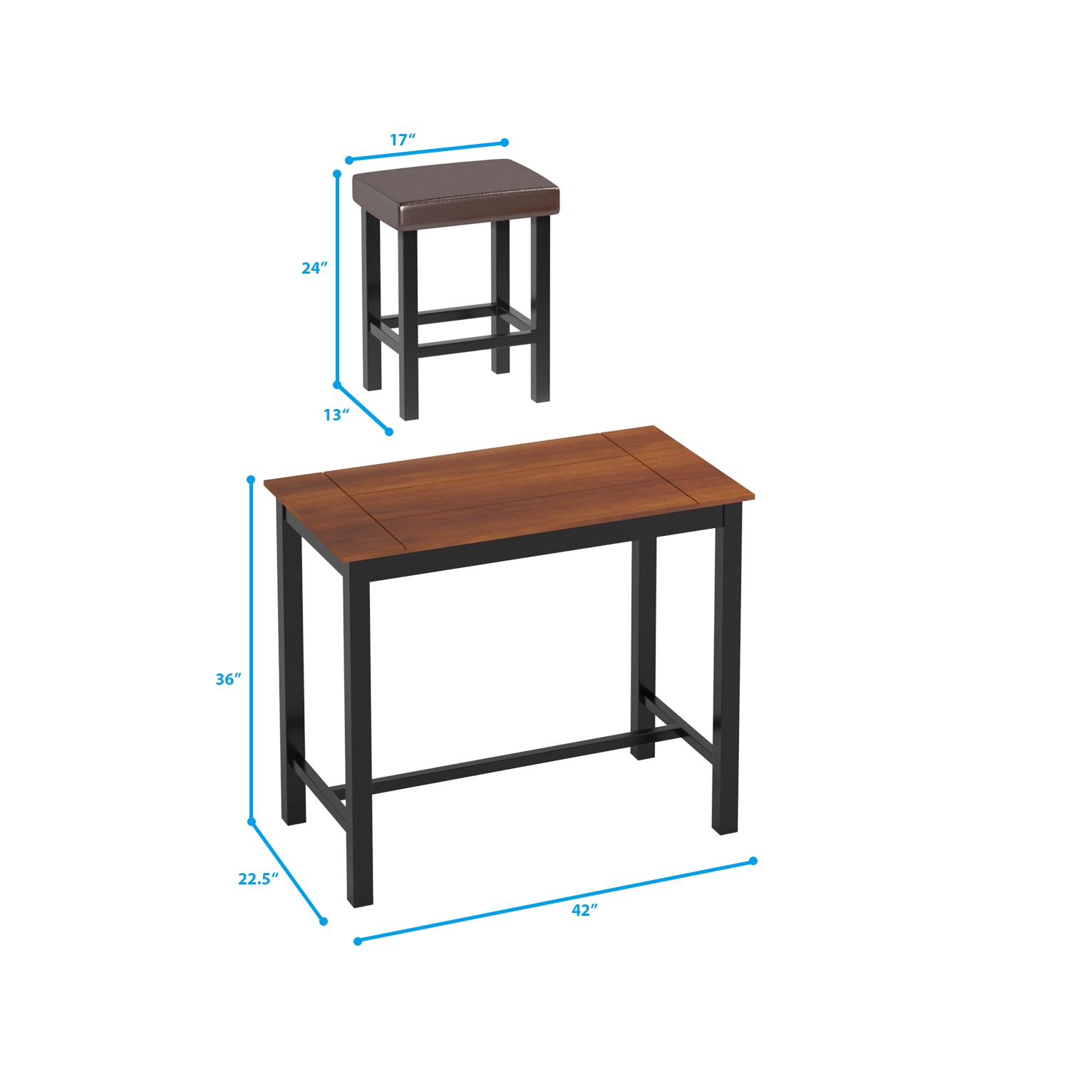 Costway 3 Piece Pub Table Set Counter Height Kitchen Breakfast Bar Dining Table w/Stools