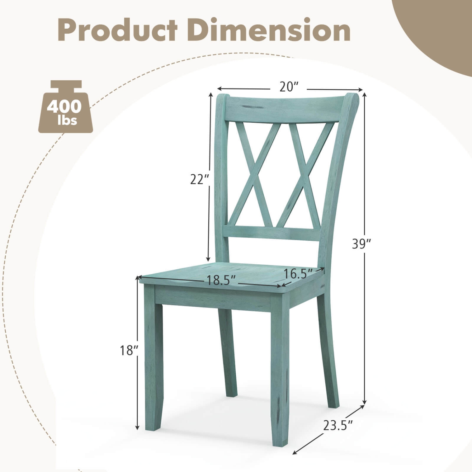 Costway Set of 2 Wood Dining Chair Cross Back Dining Room Side Chair Home Kitchen