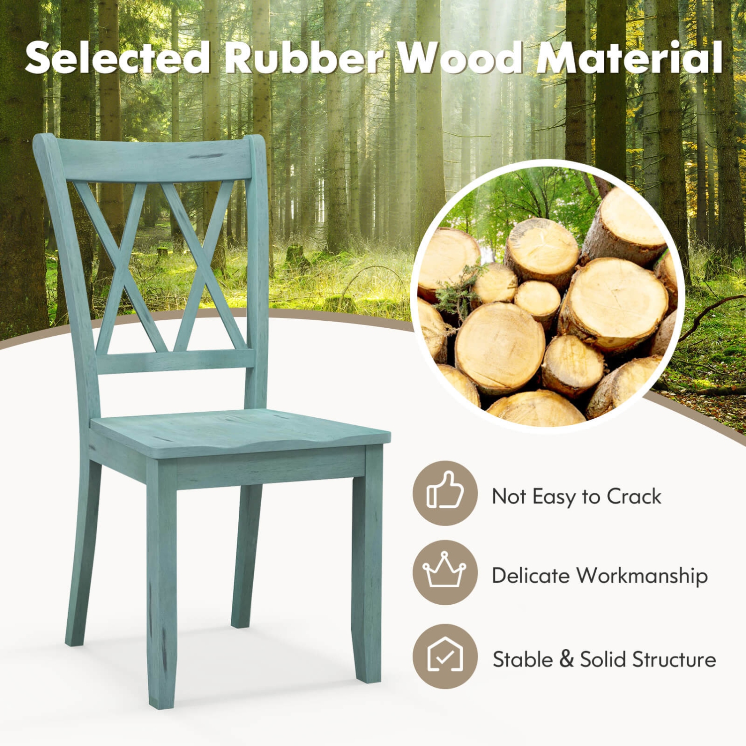 Costway Set of 2 Wood Dining Chair Cross Back Dining Room Side Chair Home Kitchen