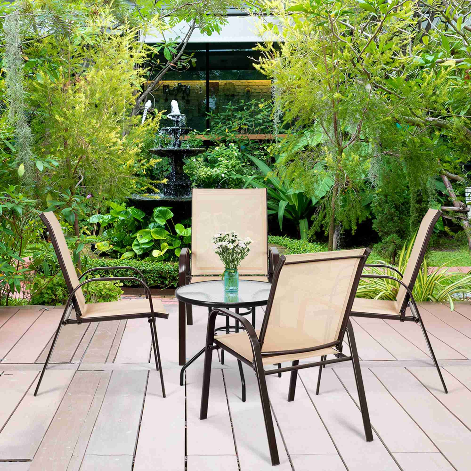 Costway 4PCS Patio Chairs Garden Deck Yard W/Armrest