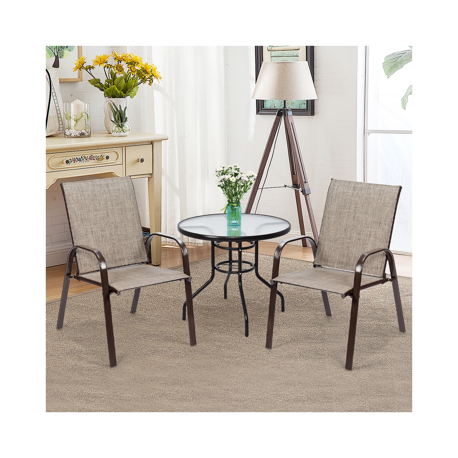 Costway 2PCS Patio Chairs Deck Yard W/Armrest