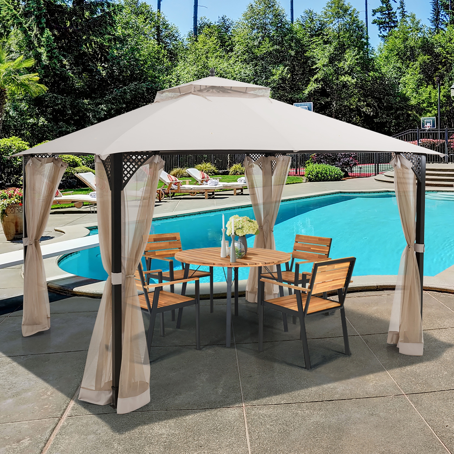 Costway 12' x 10' Outdoor Patio Gazebo Canopy Shelter Double Top Sidewalls Netting