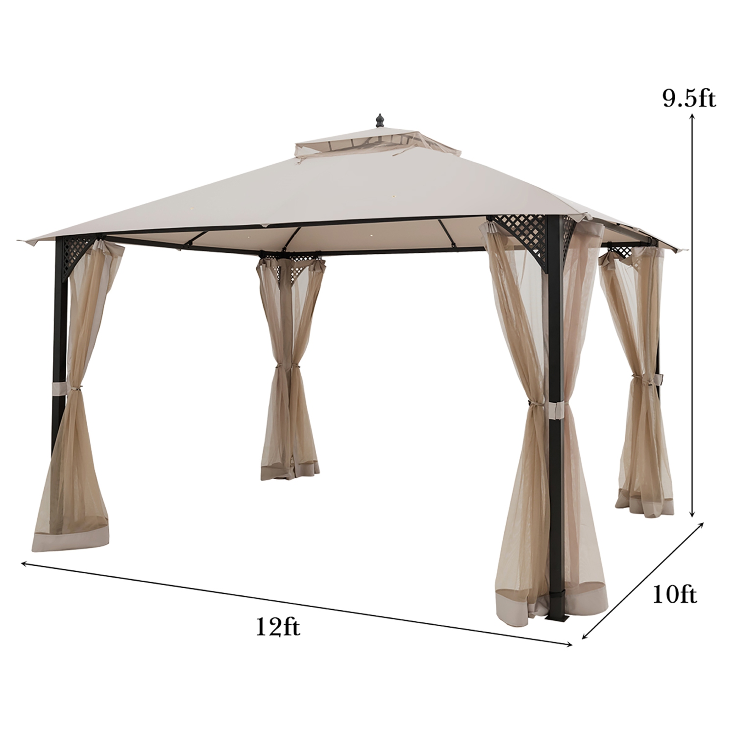 Costway 12' x 10' Outdoor Patio Gazebo Canopy Shelter Double Top Sidewalls Netting