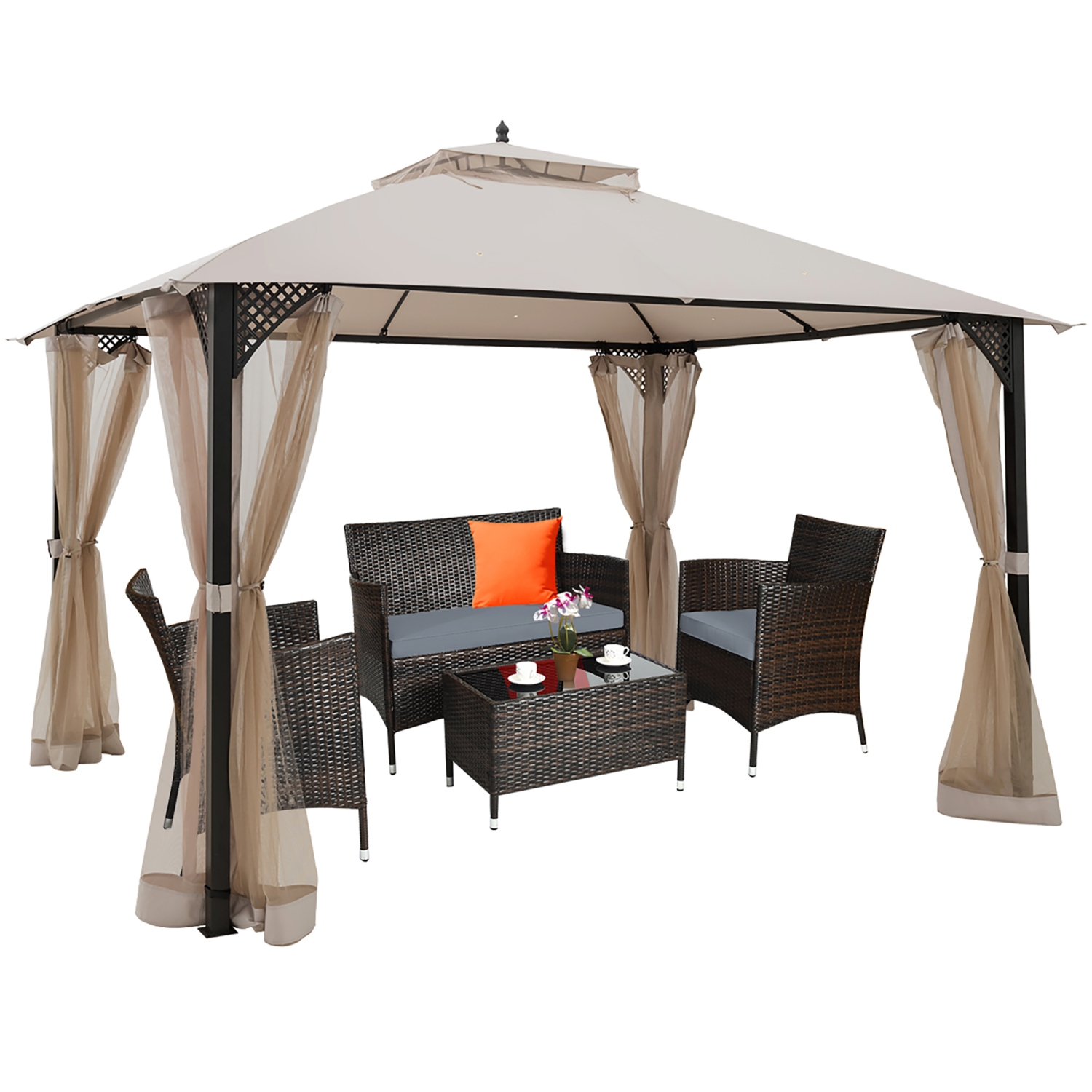 Costway 12' x 10' Outdoor Patio Gazebo Canopy Shelter Double Top Sidewalls Netting