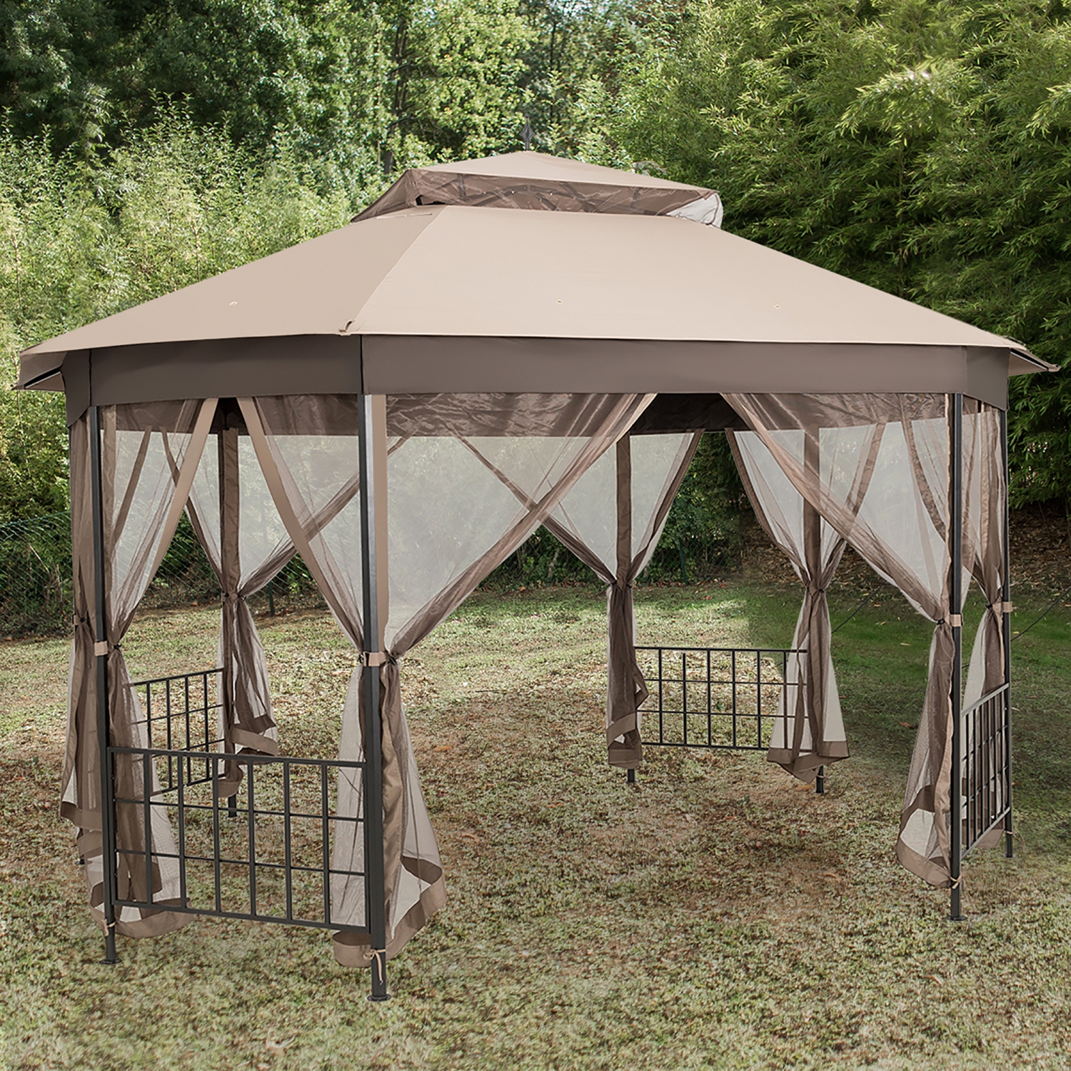 Marque Costway 304,8 cm x 365,7 cm Gazebo de patio Octogonal avec double auvent et Parois latérales en filets