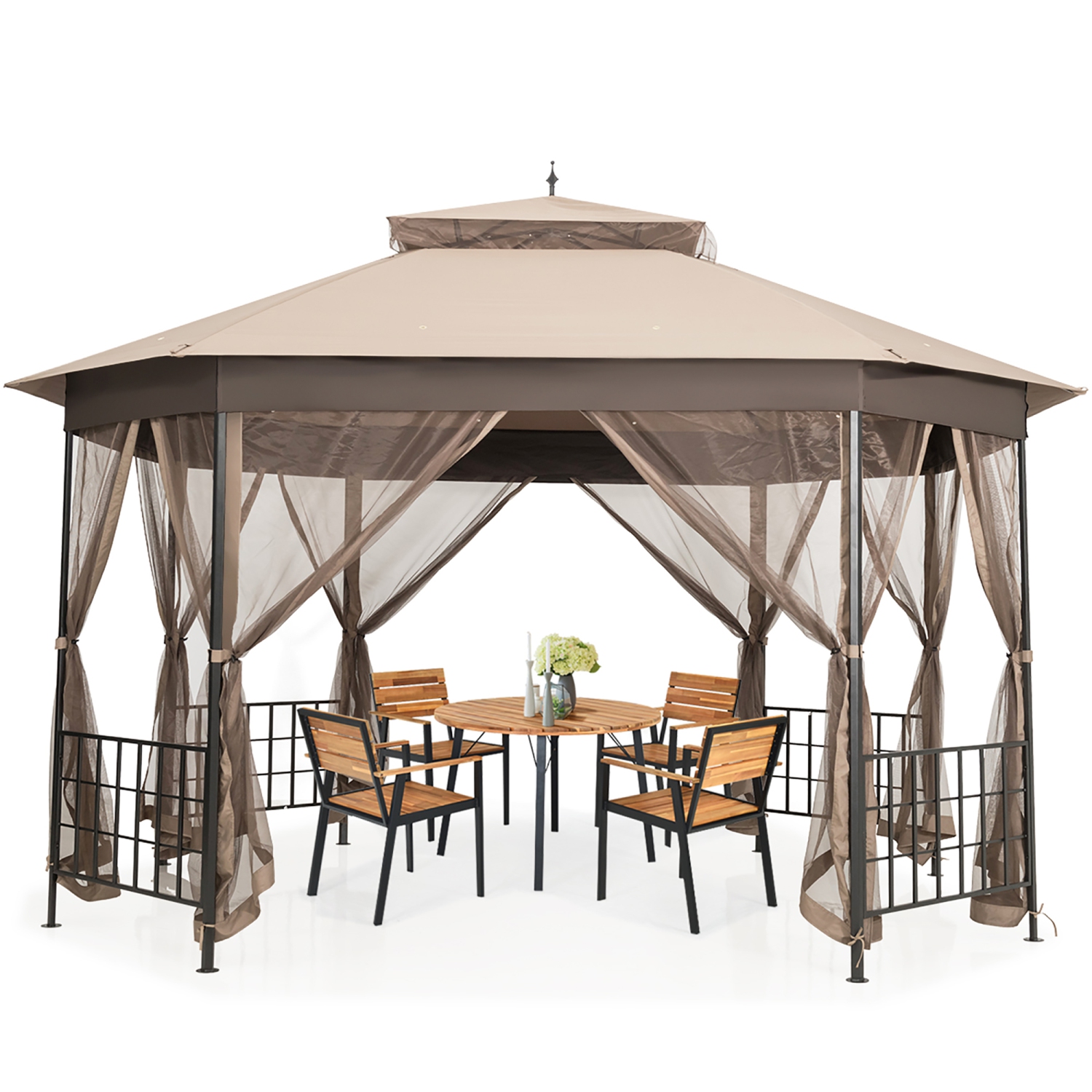Marque Costway 304,8 cm x 365,7 cm Gazebo de patio Octogonal avec double auvent et Parois latérales en filets